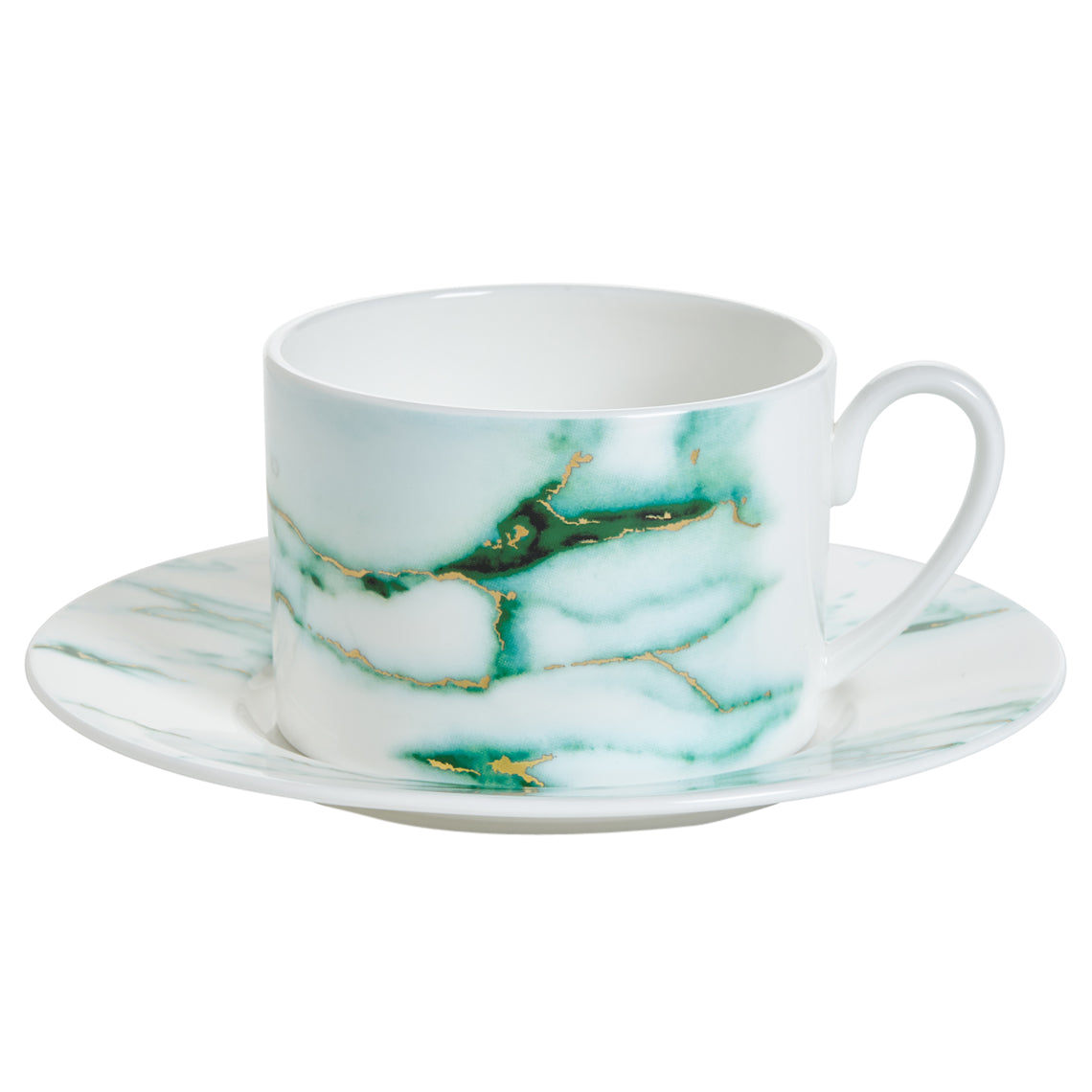 Prouna Marble Verde Tea Cup & Saucer White Background Photo