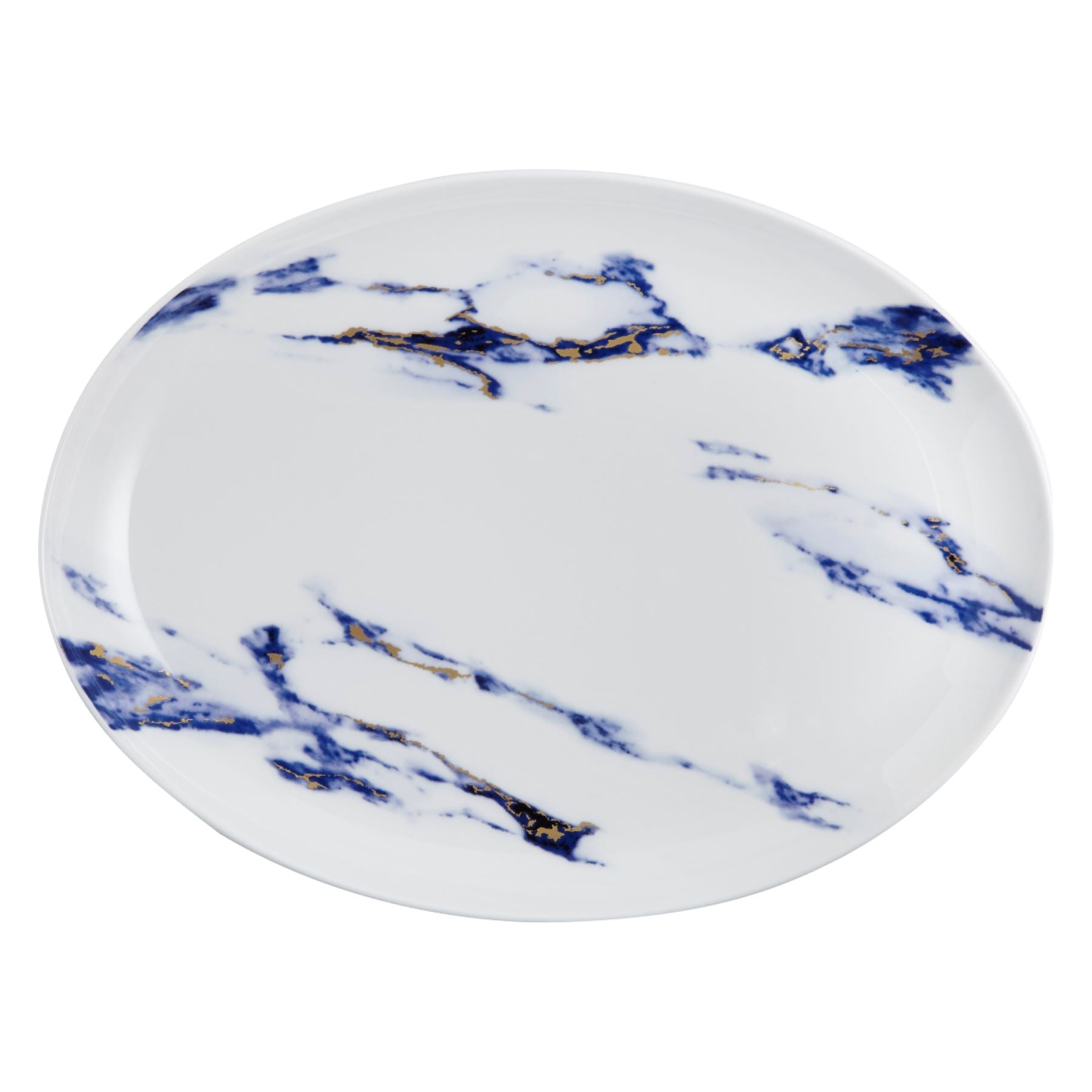 Prouna Marble Azure 14" Oval Platter White Background Photo