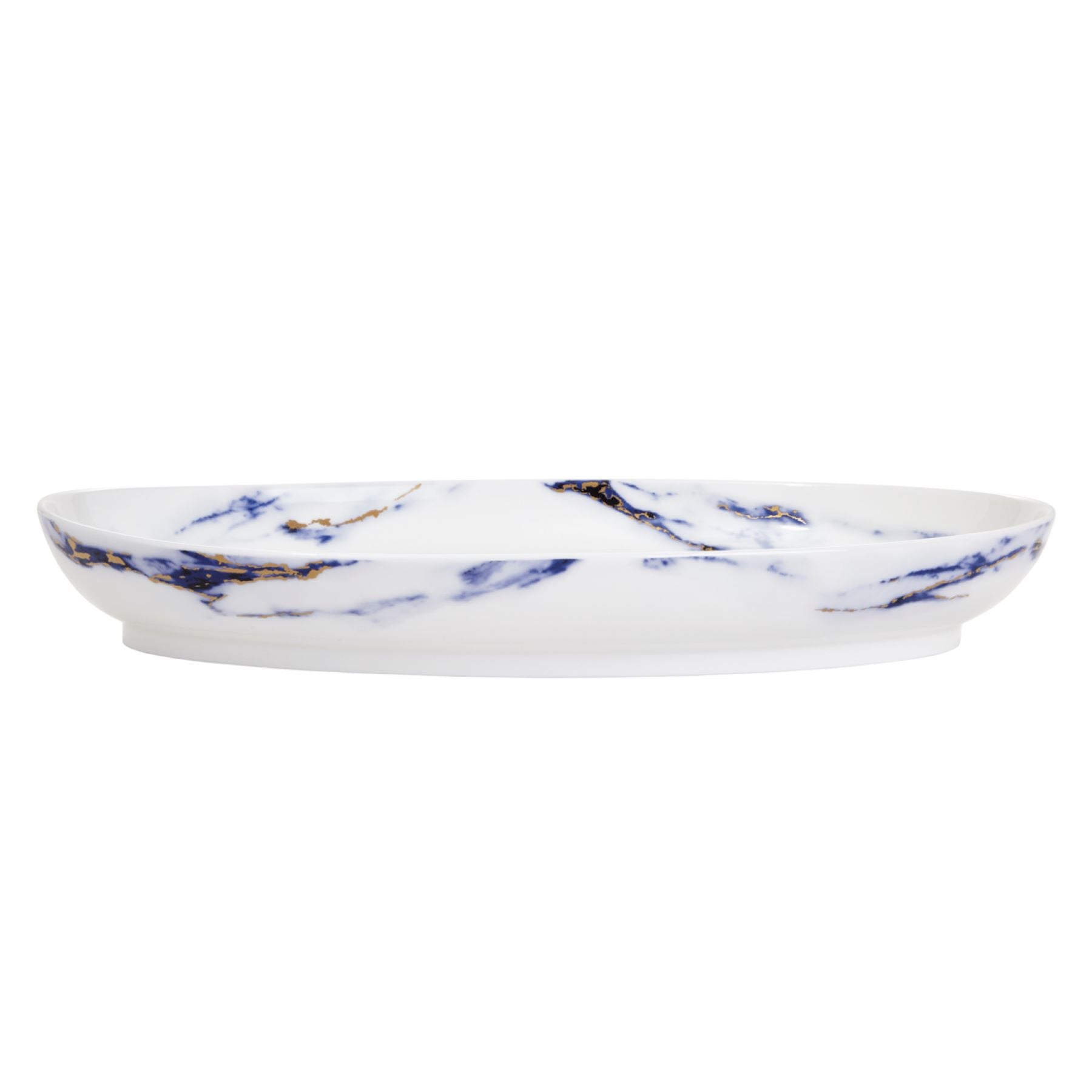 Prouna Marble Azure 16" Oval Platter White Background Photo