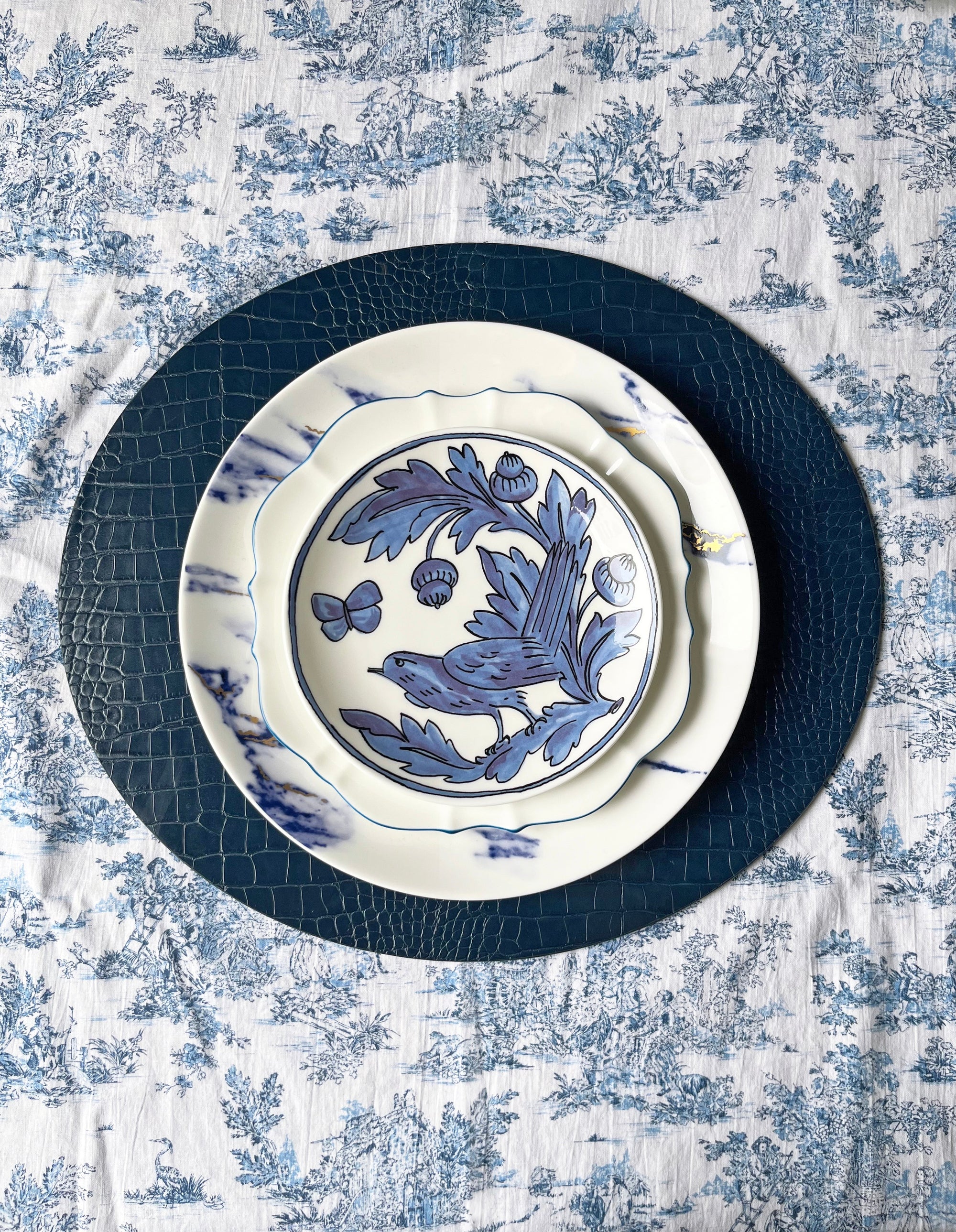 Prouna Marble Azure Dinner Plate White Background Photo