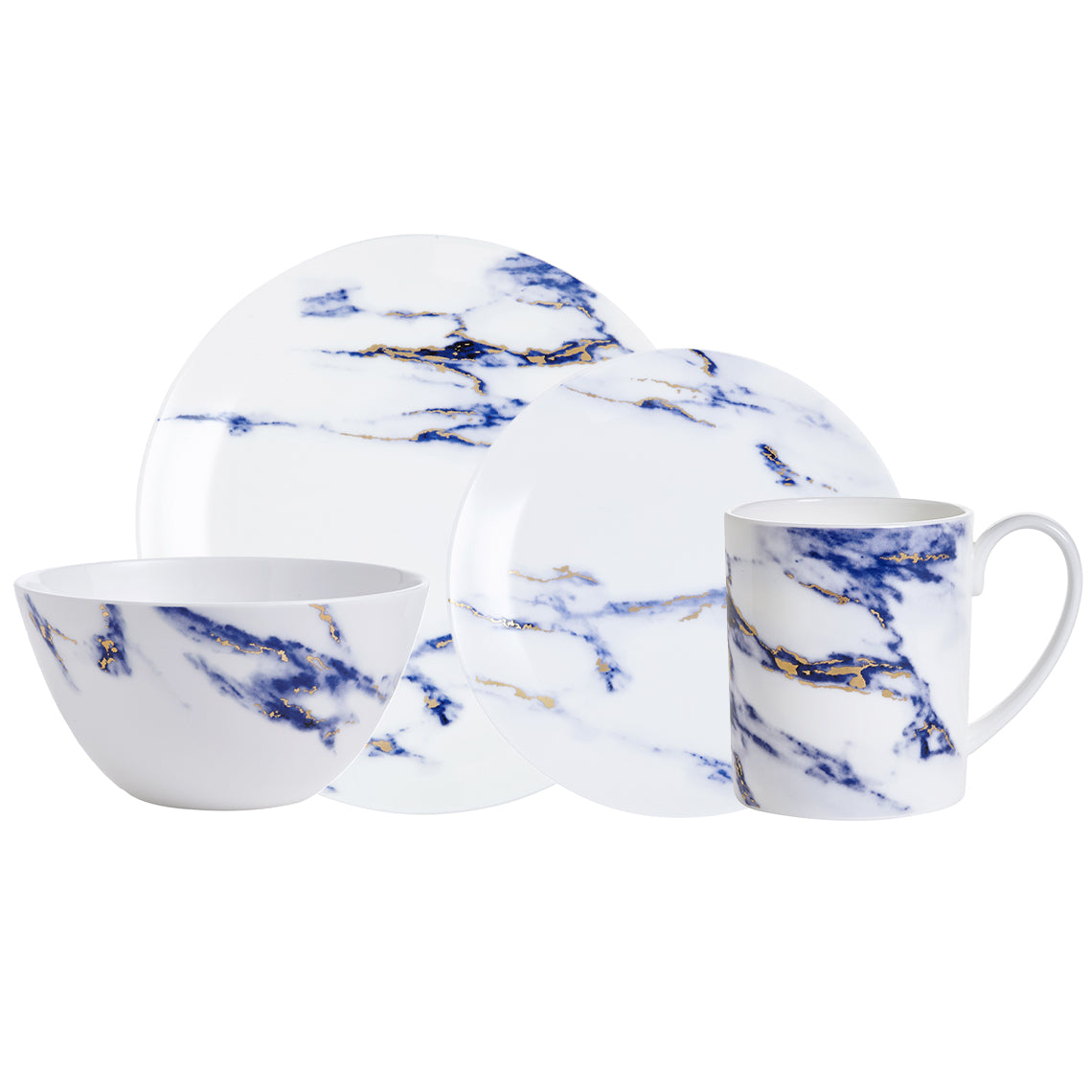 Prouna Marble Azure Fog 4 Piece Dinnerware Set White Background Photo