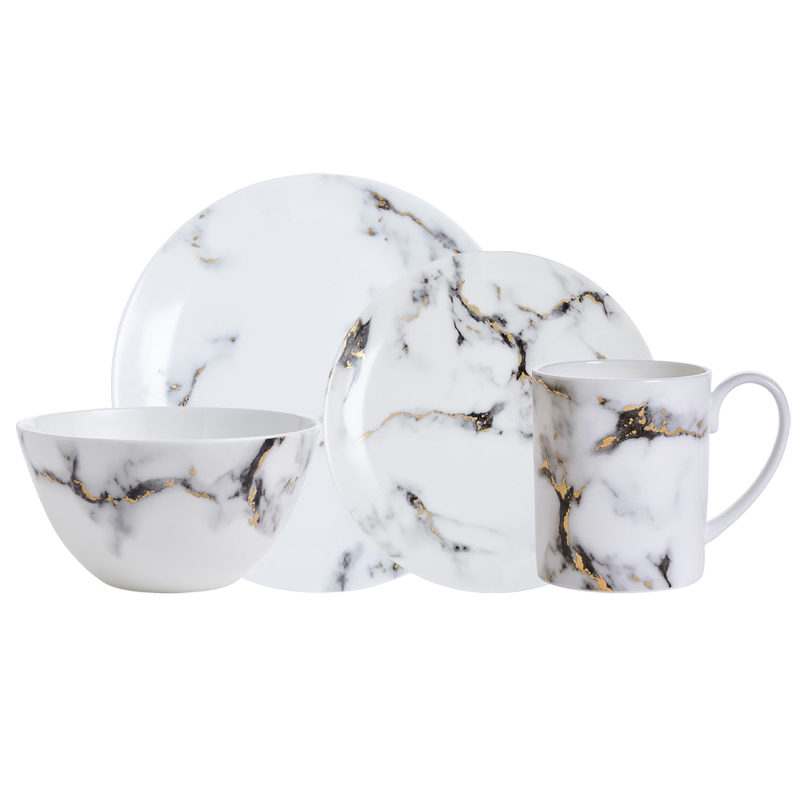 Prouna Marble Venice Fog 4 Piece Dinnerware Set White Background Photo