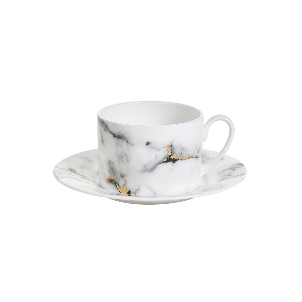 Prouna Marble Venice Fog Tea Cup &amp; Saucer White Background Photo