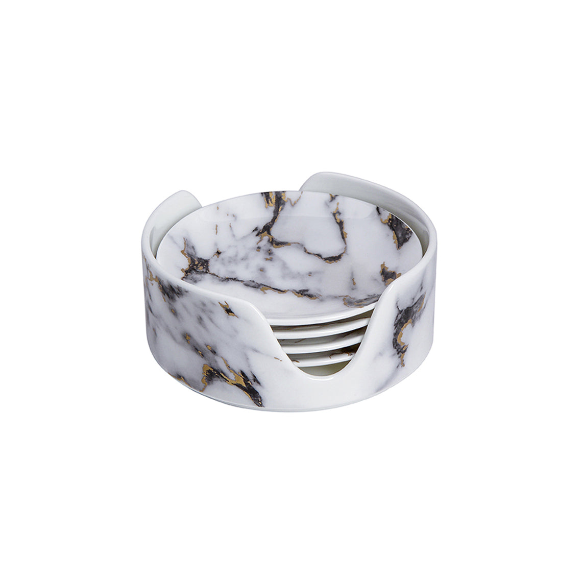 Prouna Marble Venice Fog Set of 4 Coasters in Holder White Background Photo