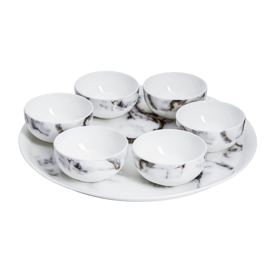 Prouna Marble Venice Fog Seder Plate / Appetizer Set White Background Photo