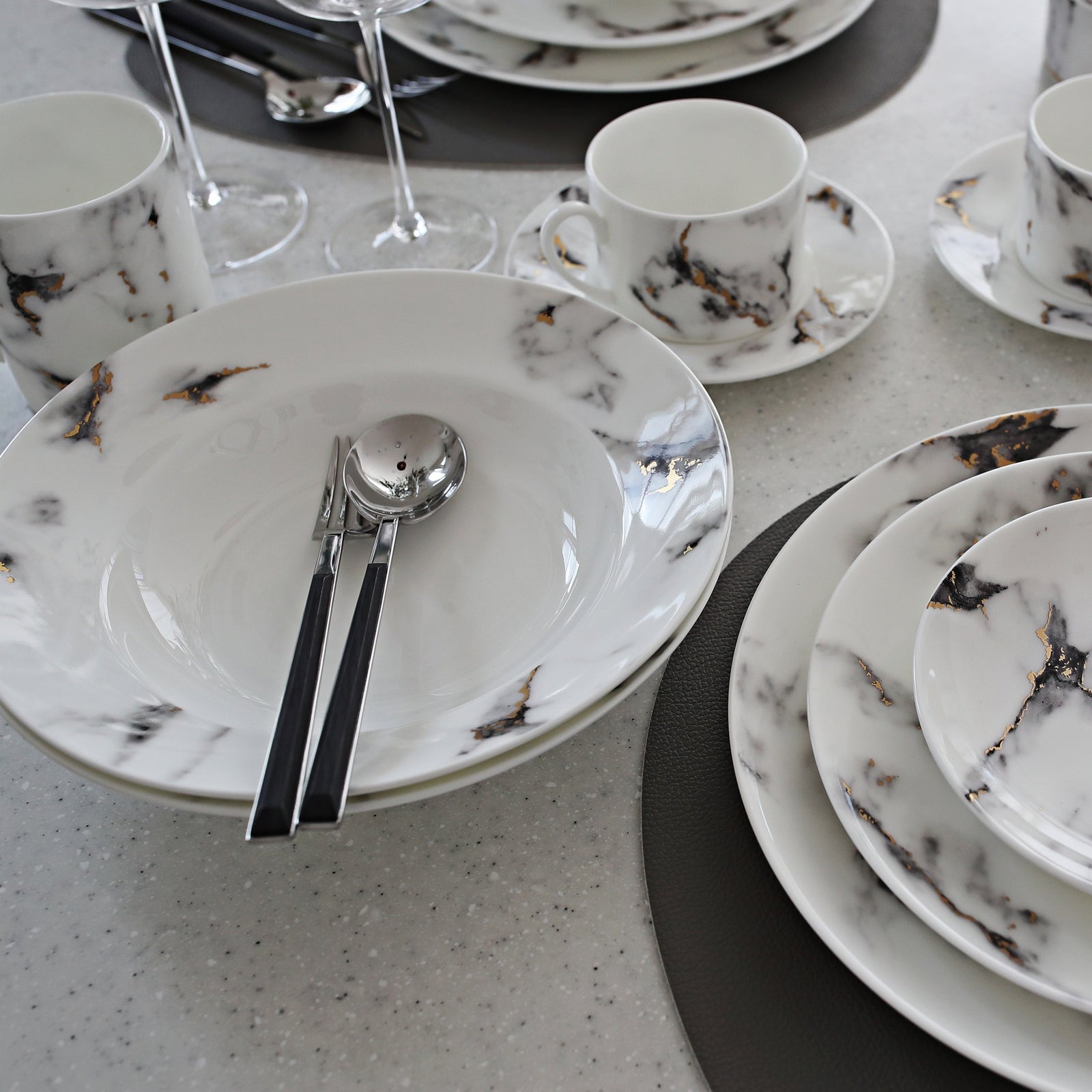 Prouna Marble Venice Fog Soup Bowl White Background Photo