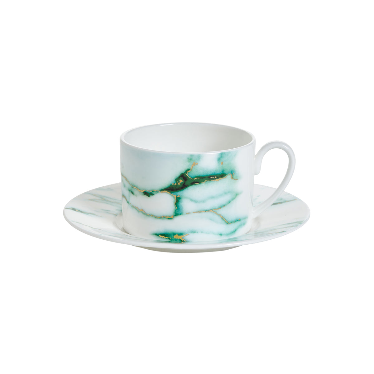 Prouna Marble Verde Tea Cup &amp; Saucer White Background Photo