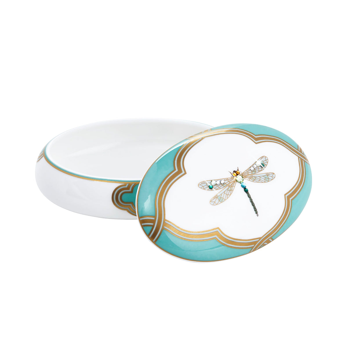 Prouna My Dragonfly Oval Jewelry Box Open White Background Photo