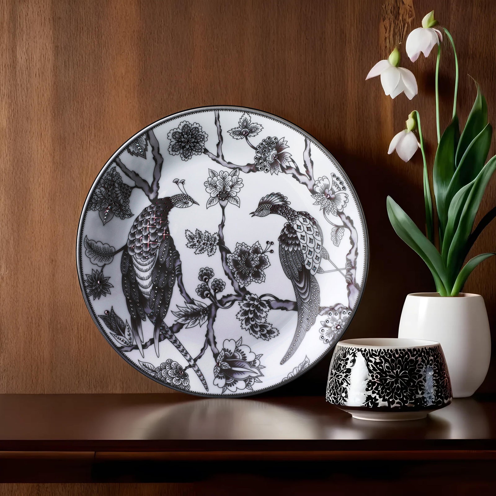 Prouna Pavo Silver Decorative Plate White Background Photo