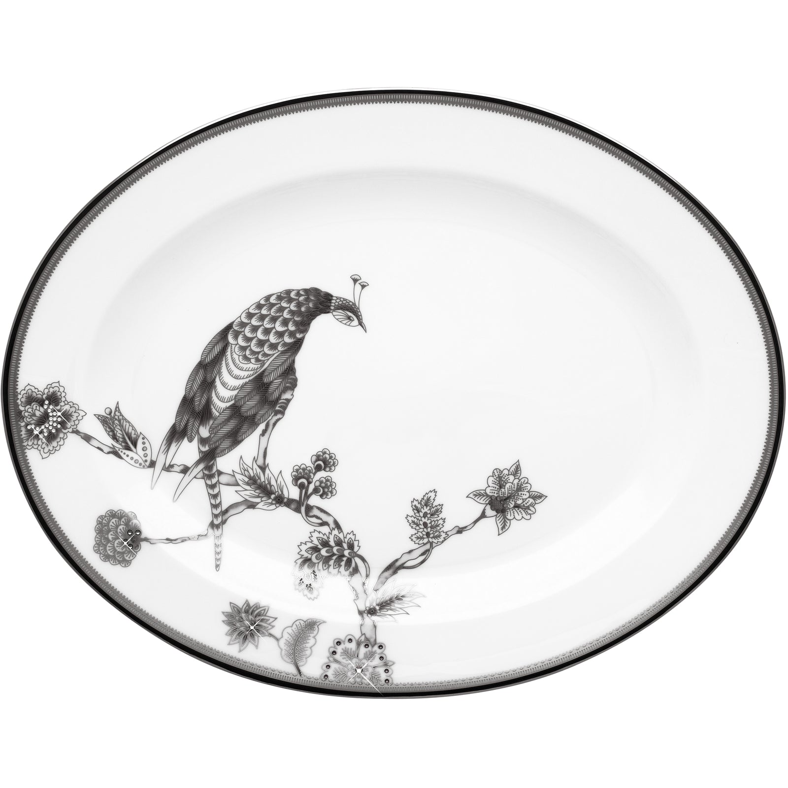 Prouna Pavo Silver 16" Oval Platter White Background Photo