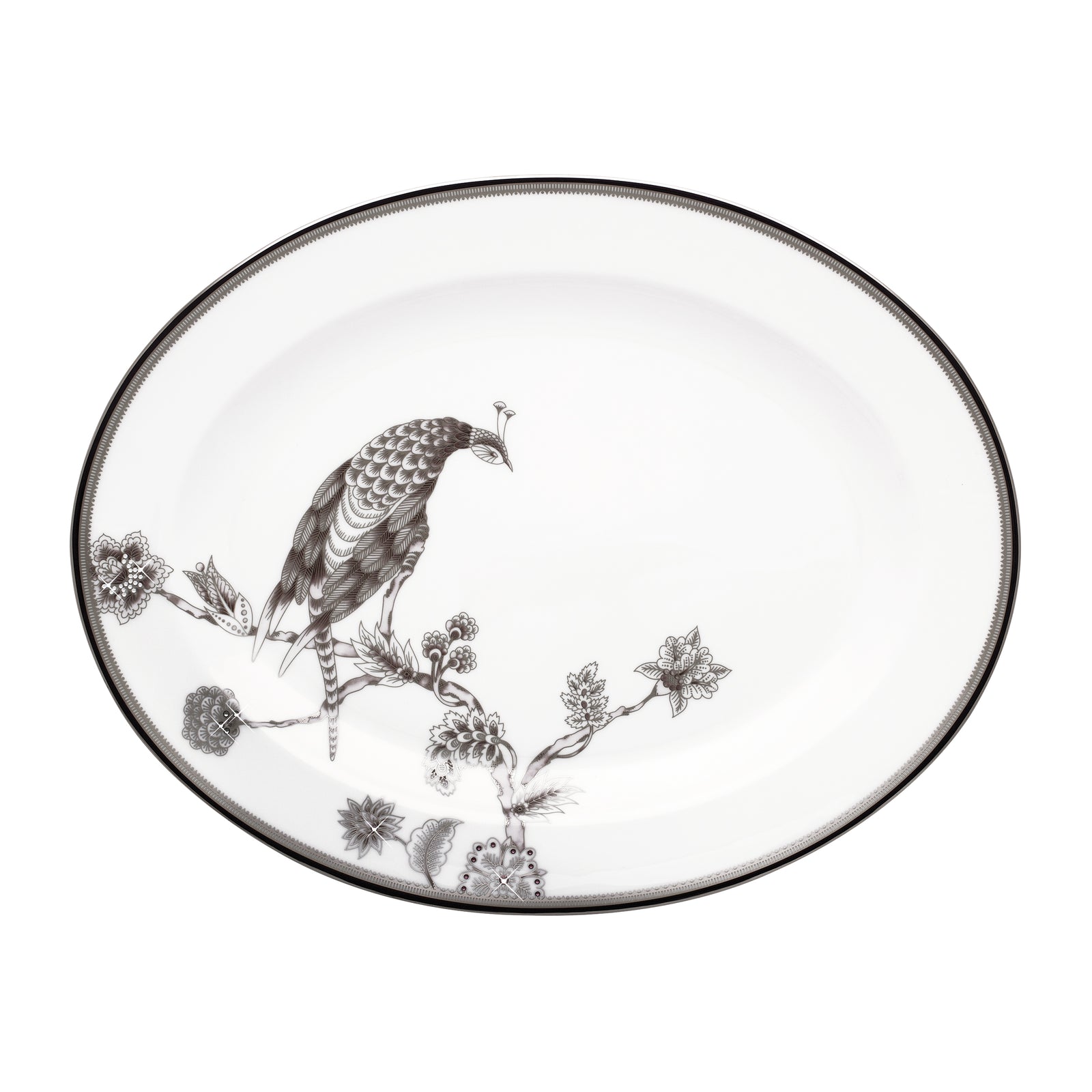 Prouna Pavo Silver 12" Oval Platter White Background Photo