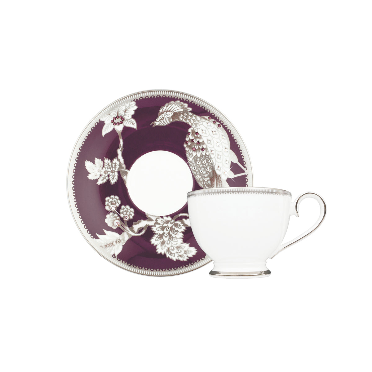 Prouna Pavo Silver Espresso Cup &amp; Saucer White Background Photo