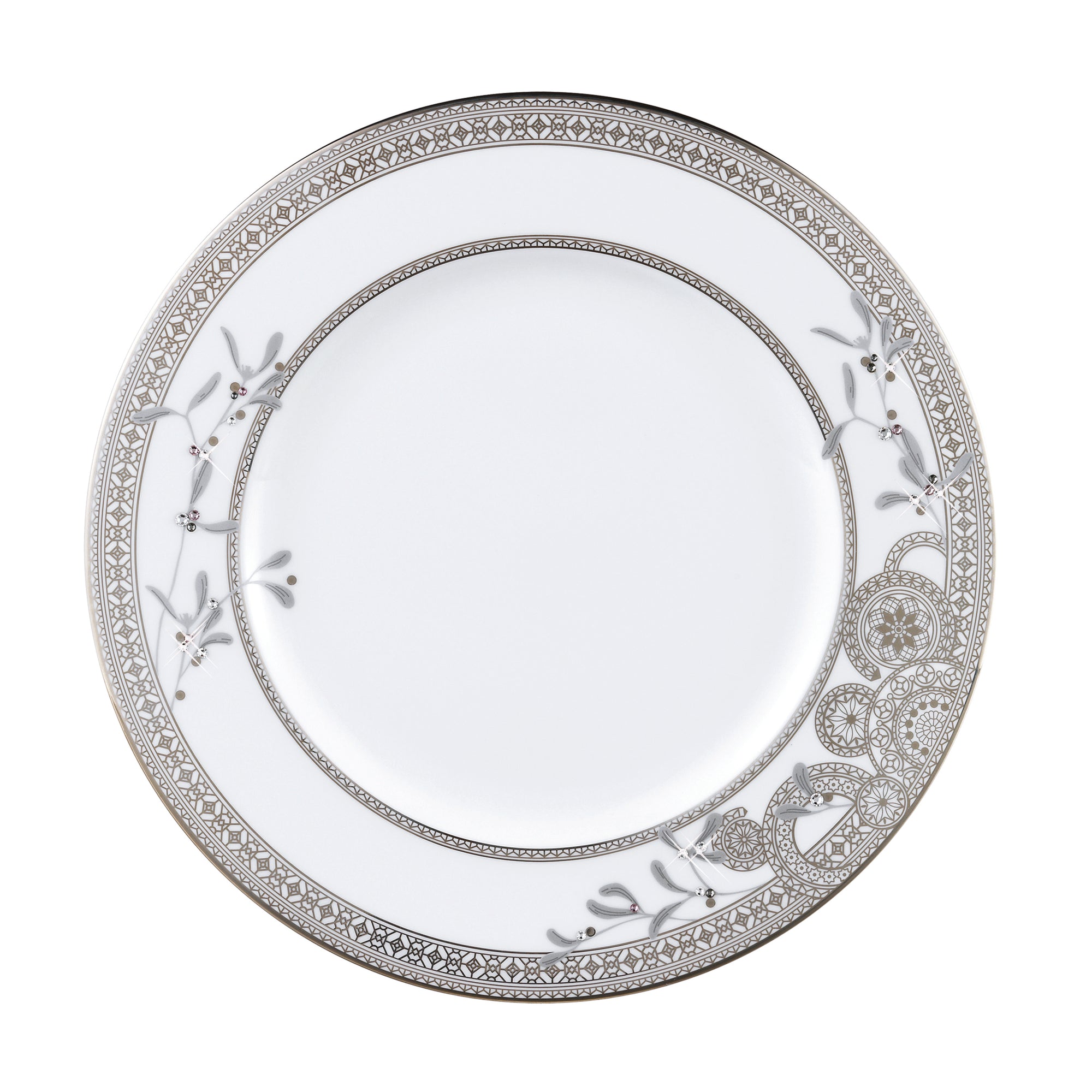 Prouna Platinum Leaves Dinner Plate White Background Photo