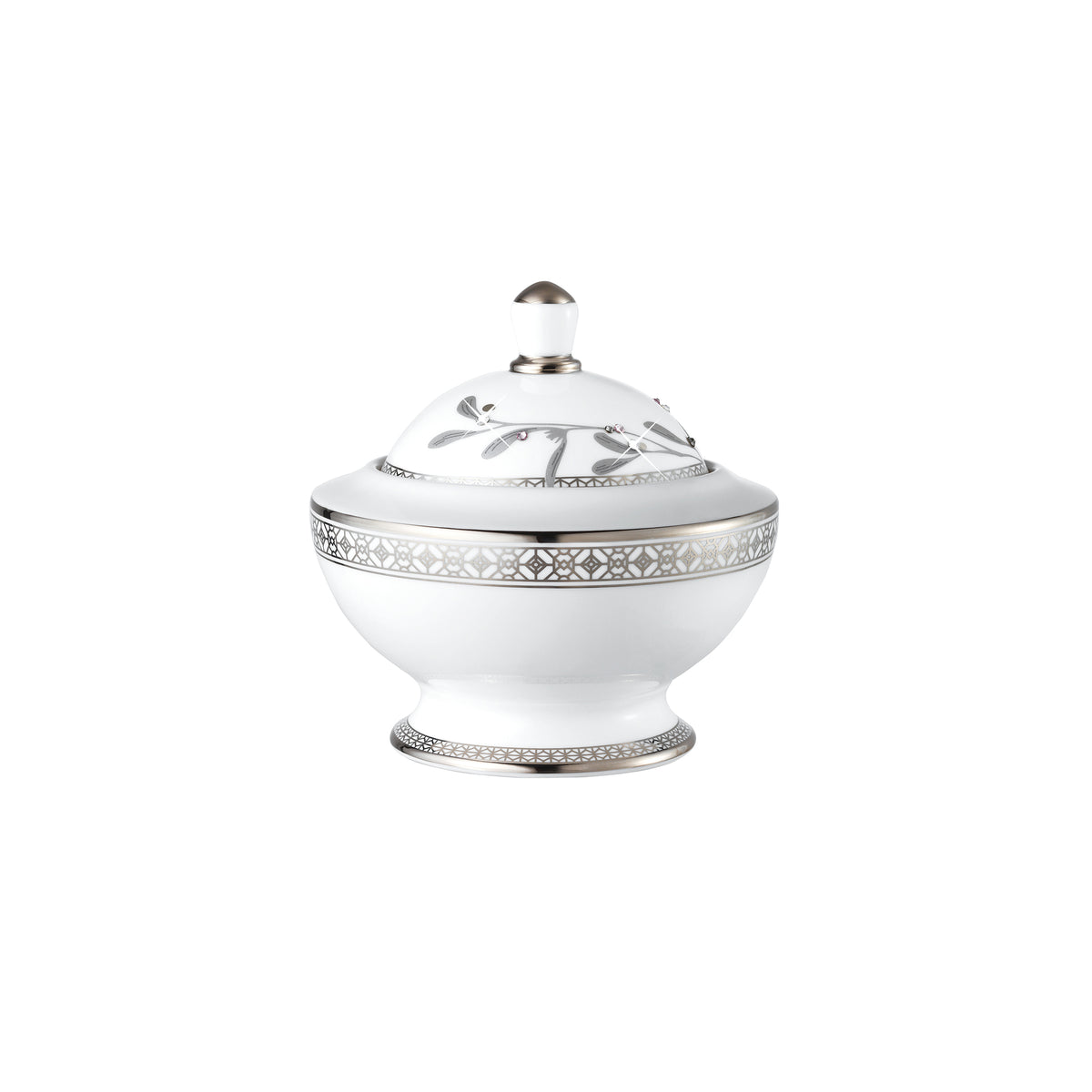 Prouna Platinum Leaves Sugar Bowl White Background Photo