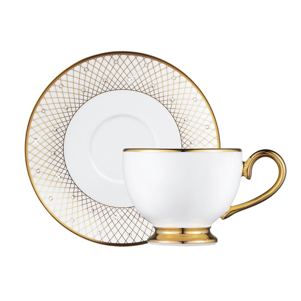 Prouna Princess Gold Tea Cup &amp; Saucer White Background Photo