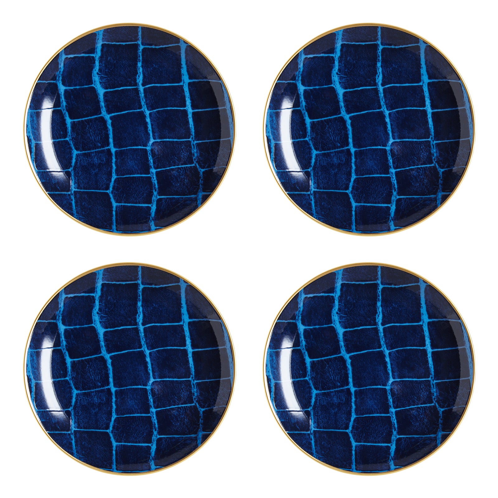 Prouna Alligator Sapphire Set of 4 Canapé Plates White Background Photo
