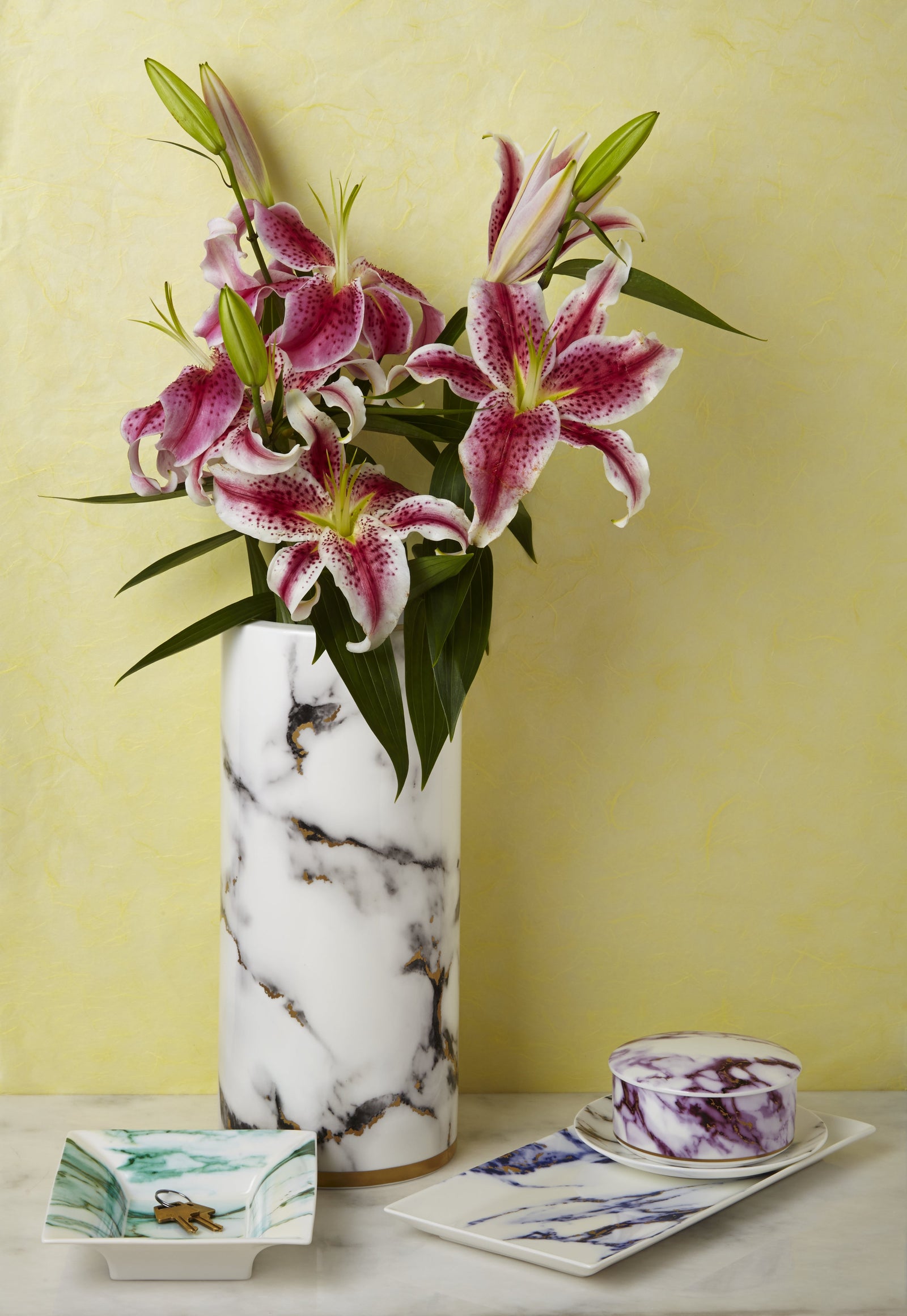 Prouna Marble Venice Fog 14" Tall Vase White Background Photo