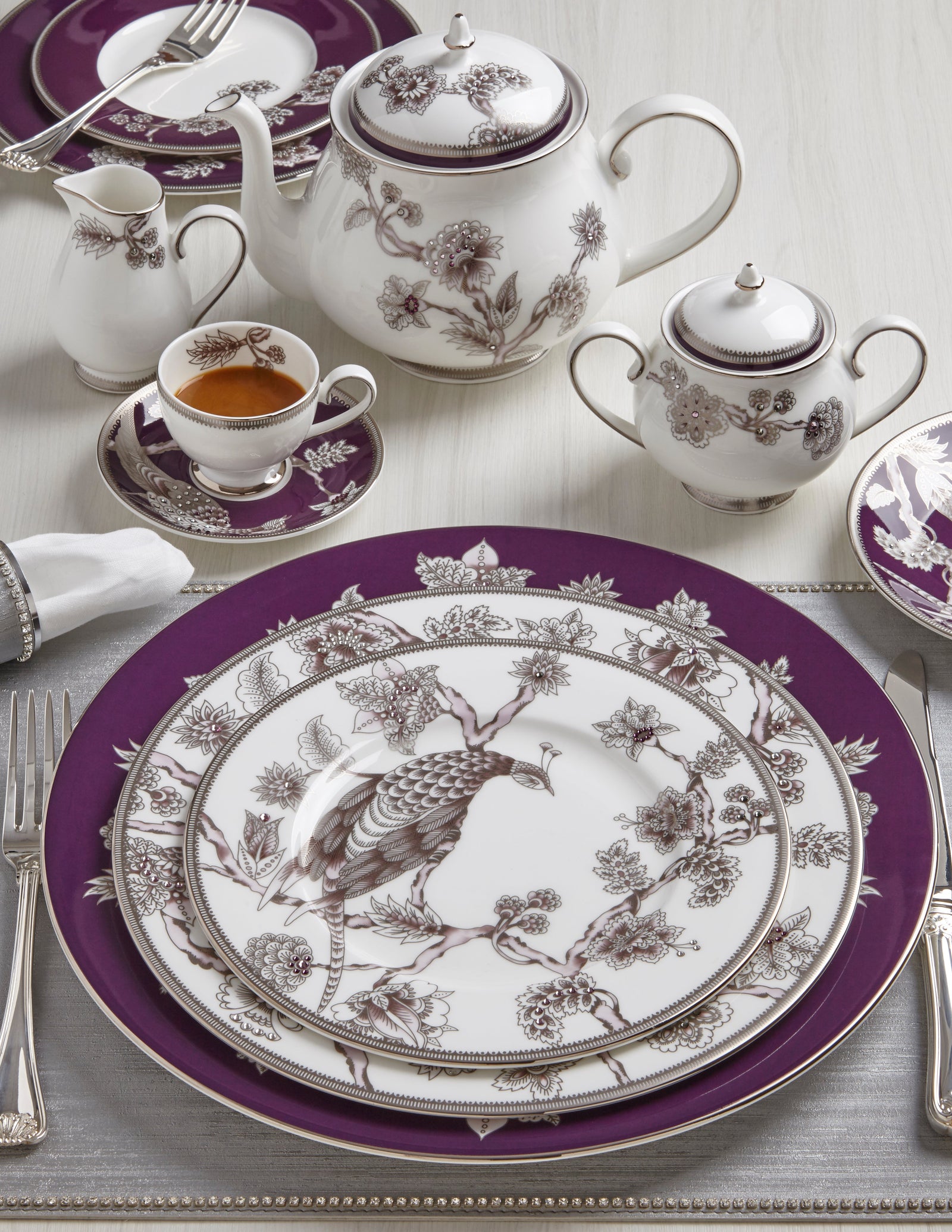 Prouna Pavo Silver Espresso Cup & Saucer White Background Photo