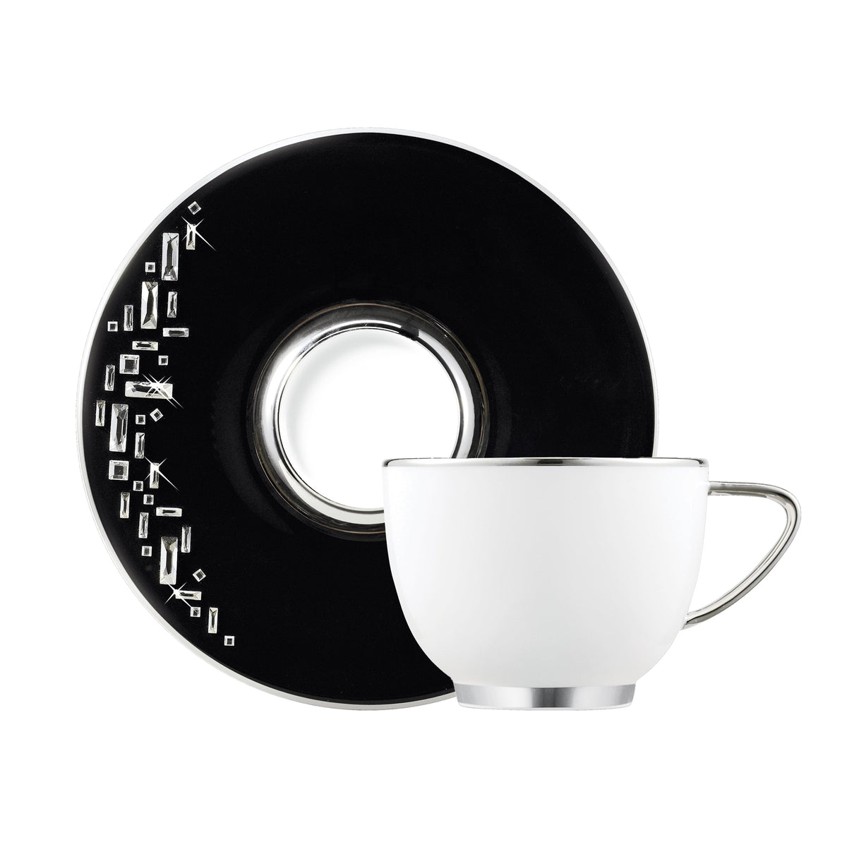 Prouna Diana Black / Platinum Cup &amp; Saucer White Background Photo