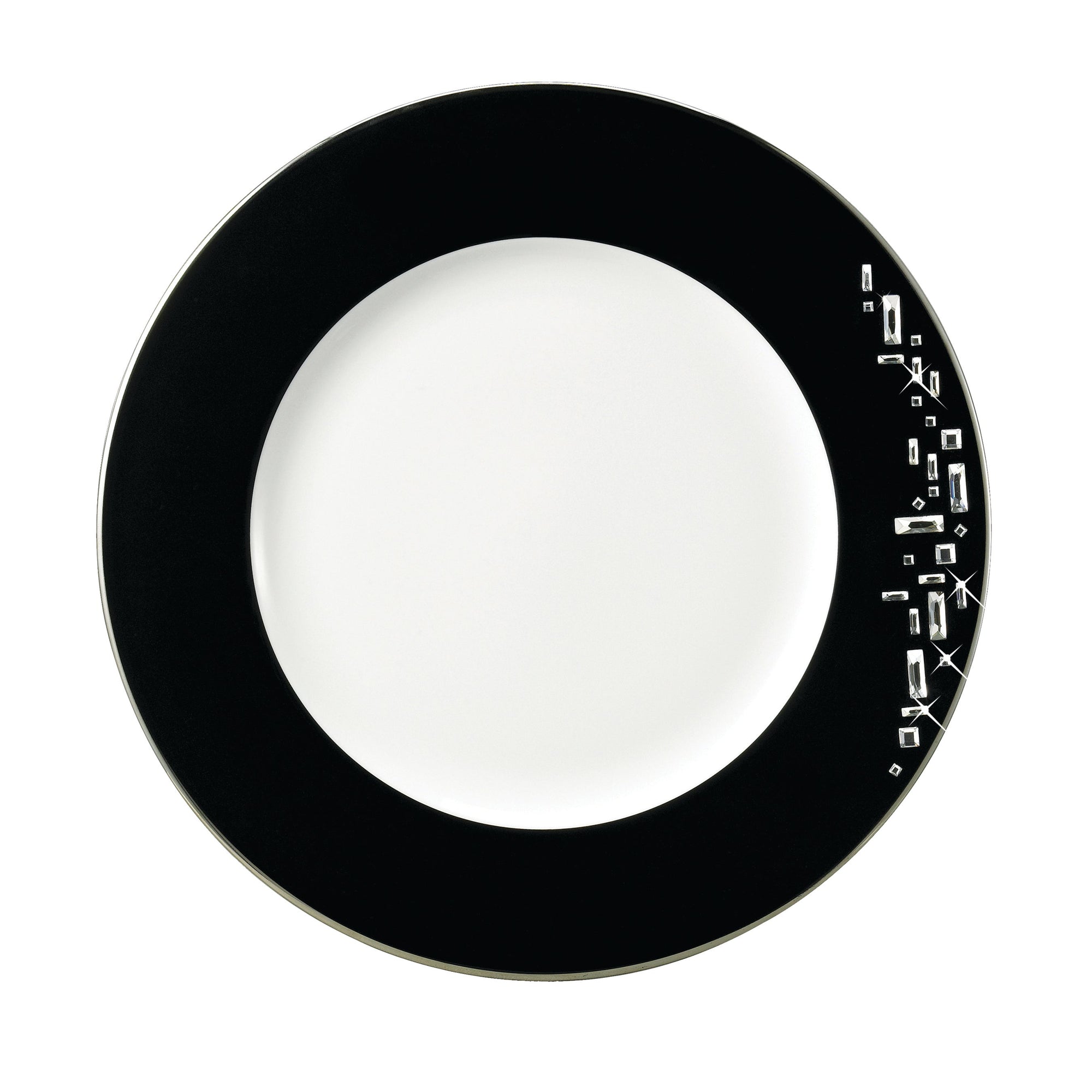 Prouna Diana Black / Platinum Dinner Plate w/ Black Rim White Background Photo