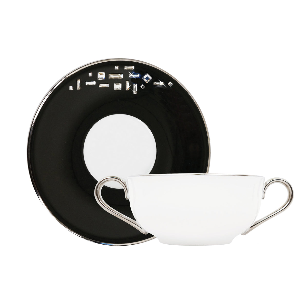 Prouna Diana Black / Platinum Cream Soup Cup &amp; Saucer White Background Photo