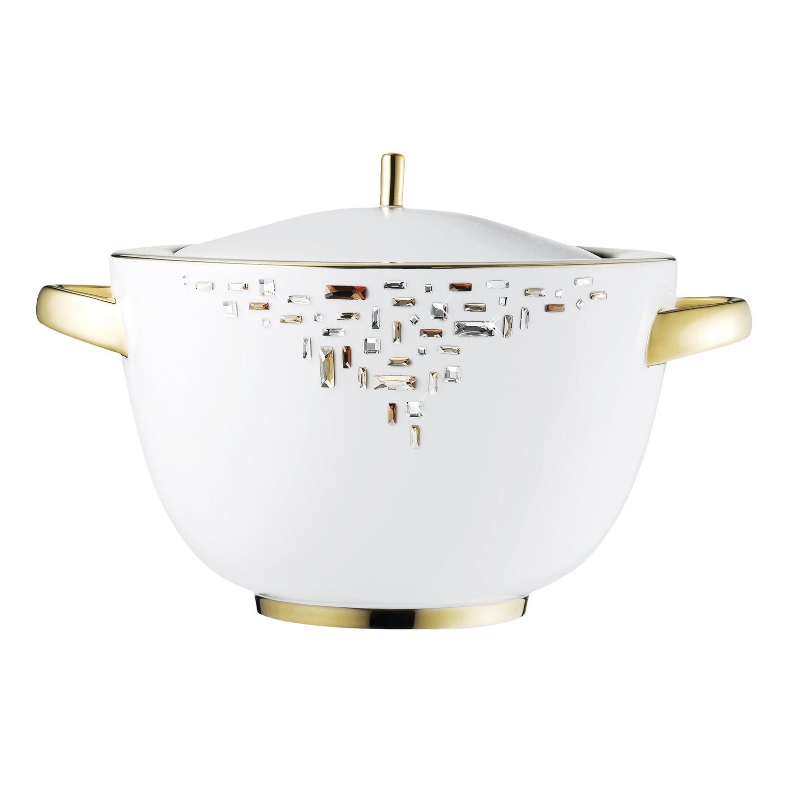 Prouna Diana Gold Covered Vegetable Bowl / Soup Tureen White Background Photo