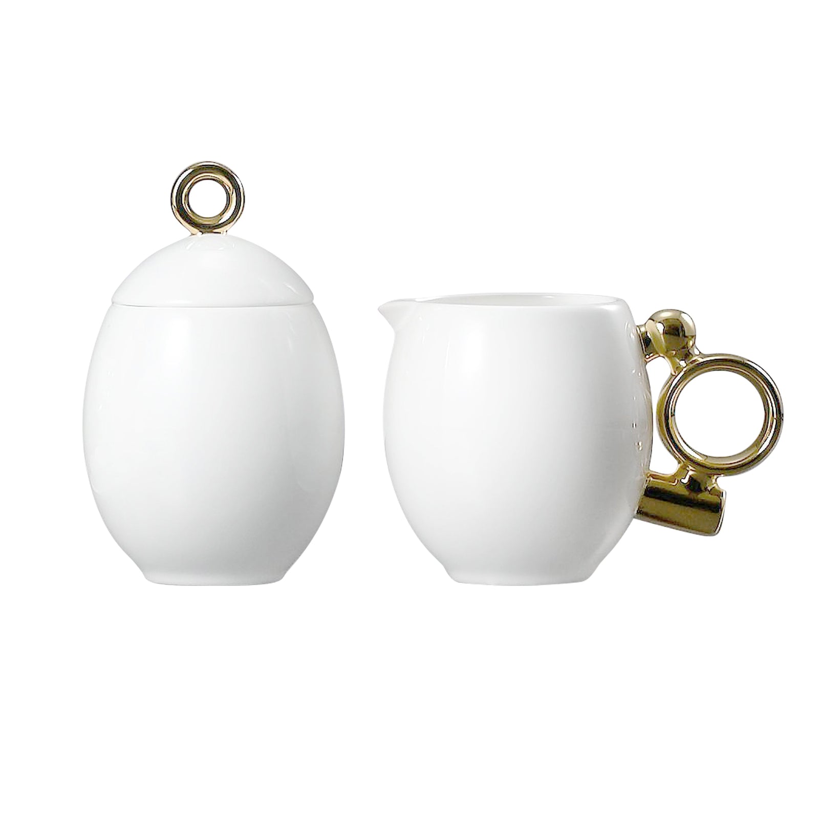 Prouna Geometrica Sugar & Creamer Set with Gold Rim White Background Photo