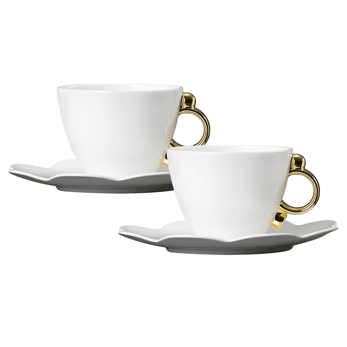Prouna Cup &amp; Saucer with Gold Rim Set of 2 White Background Photo