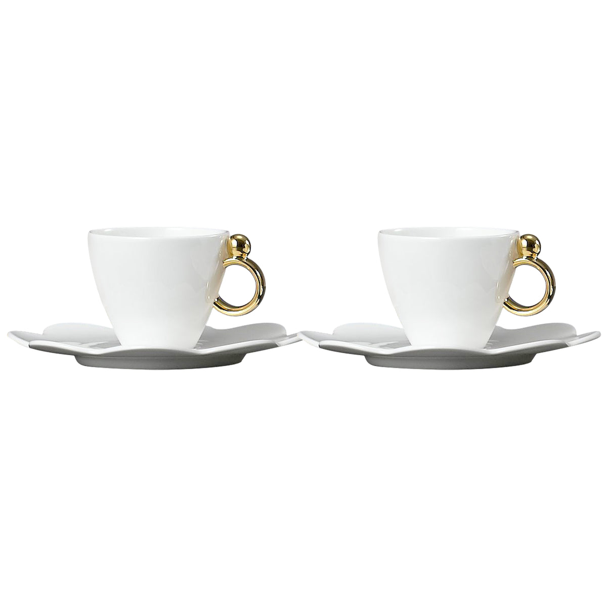Prouna Geometrica Espresso Cup &amp; Saucer with Gold Rim Set of 2 White Background Photo
