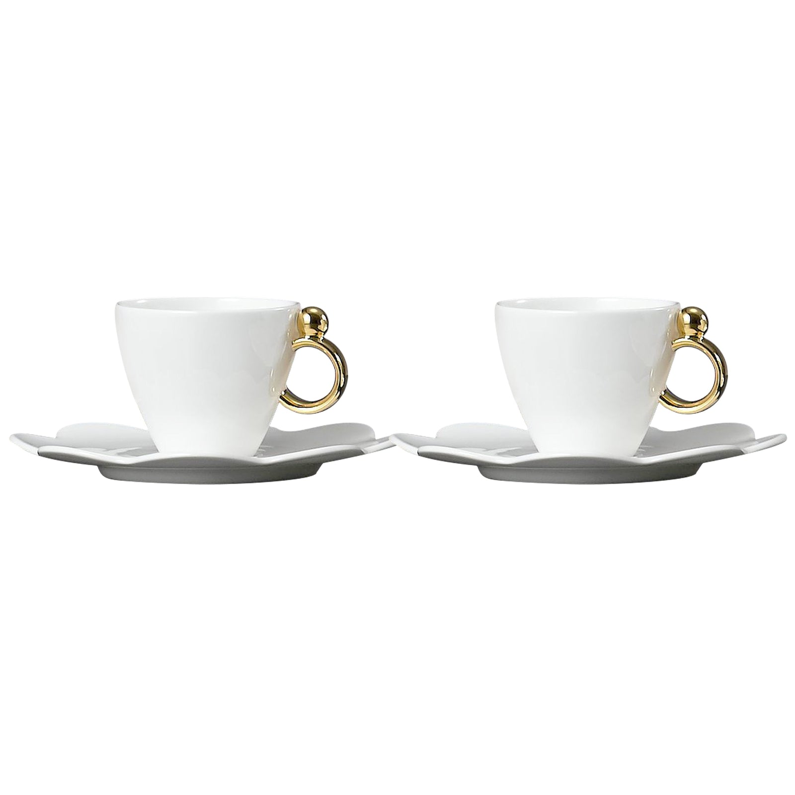 Prouna Geometrica Espresso Cup & Saucer with Gold Rim Set of 2 White Background Photo