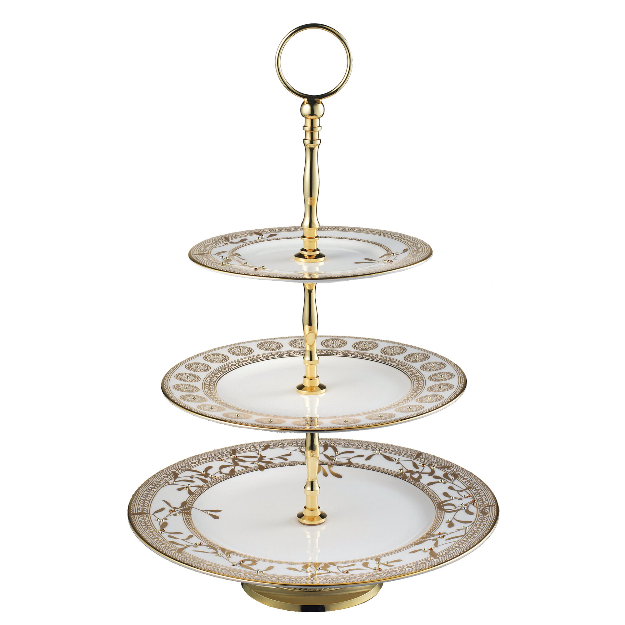 Prouna Golden Leaves 3-Tier Cake Stand White Background Photo