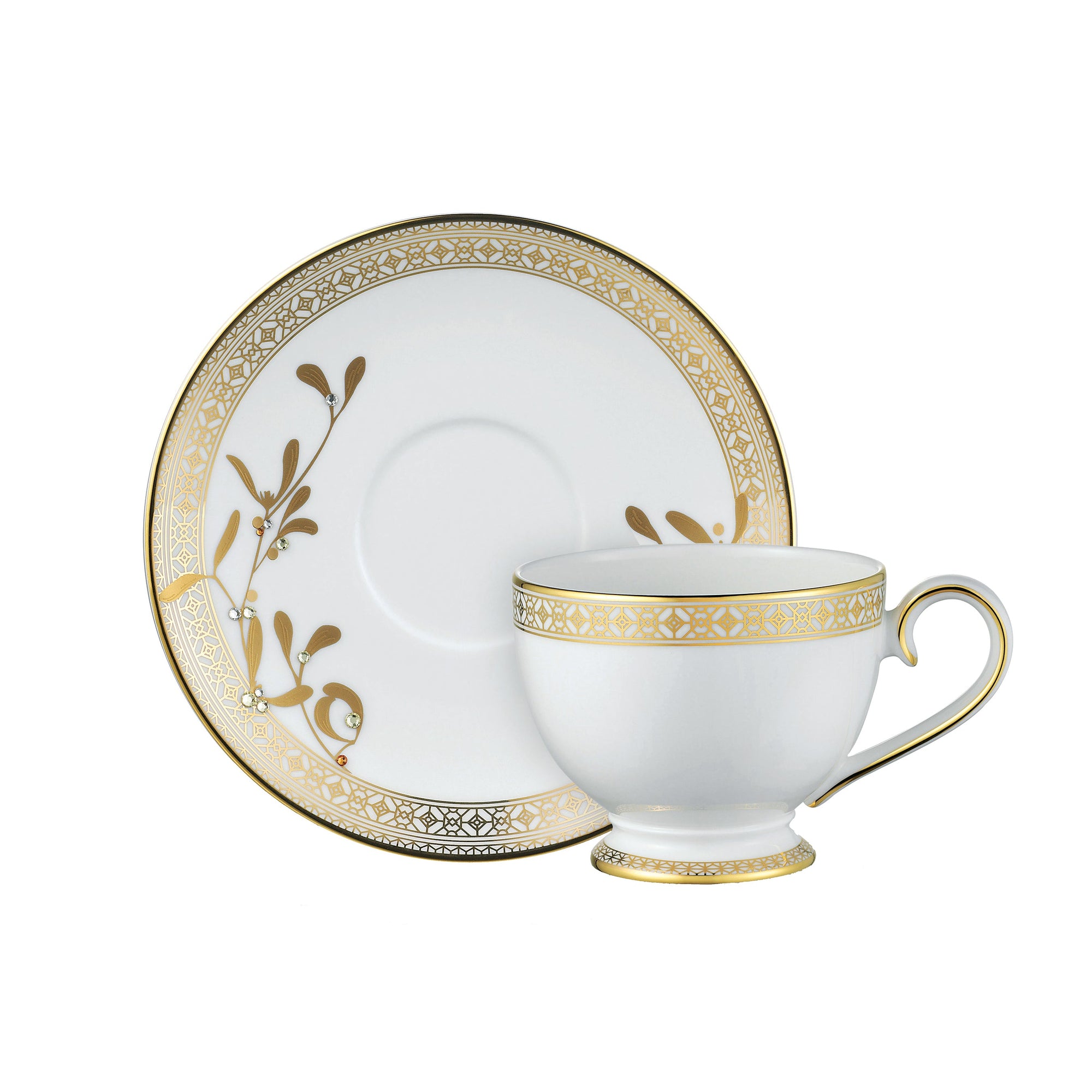 Prouna Golden Leaves Tea Cup & Saucer White Background Photo