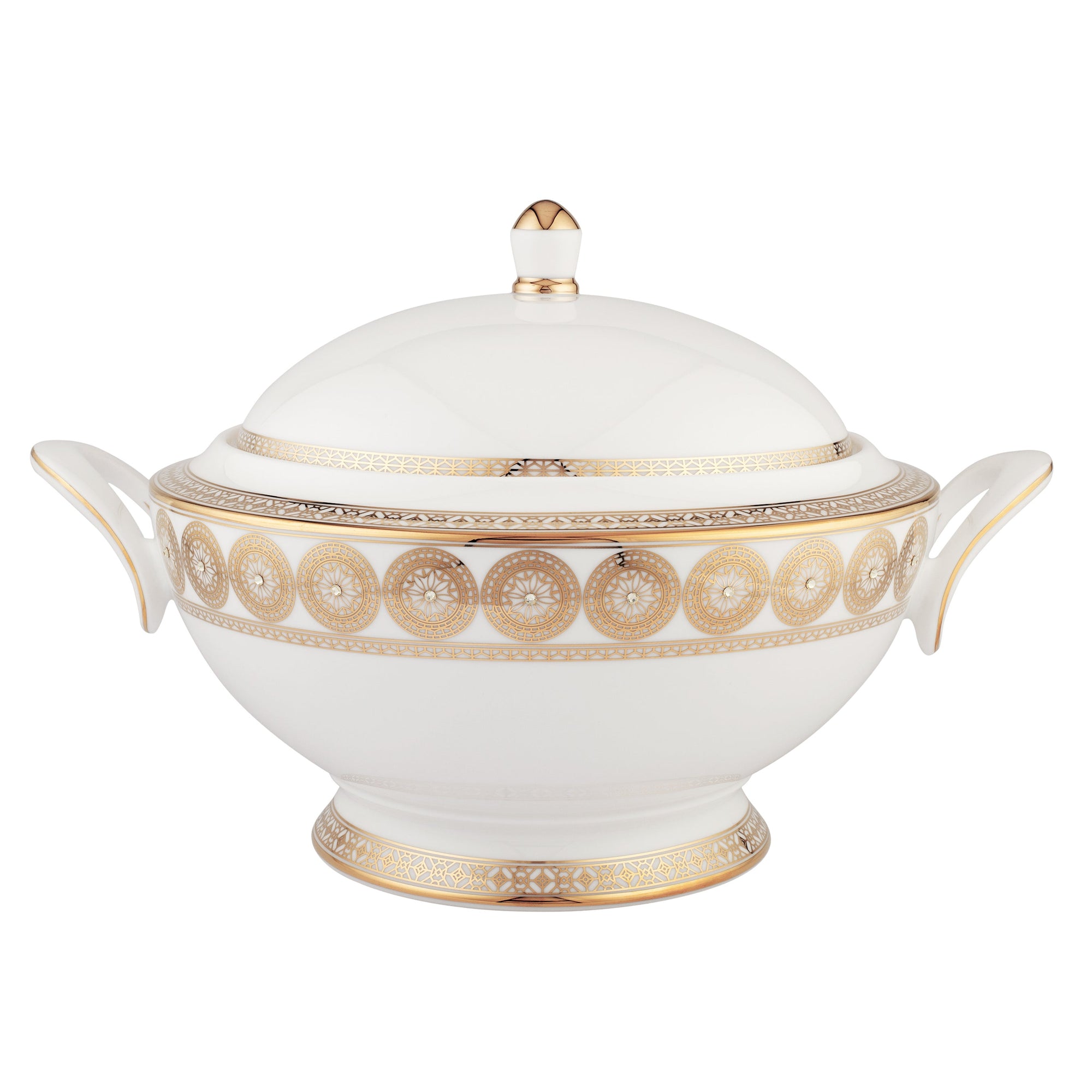 Prouna Golden Leaves Covered Vegetable Bowl / Soup Tureen White Background Photo