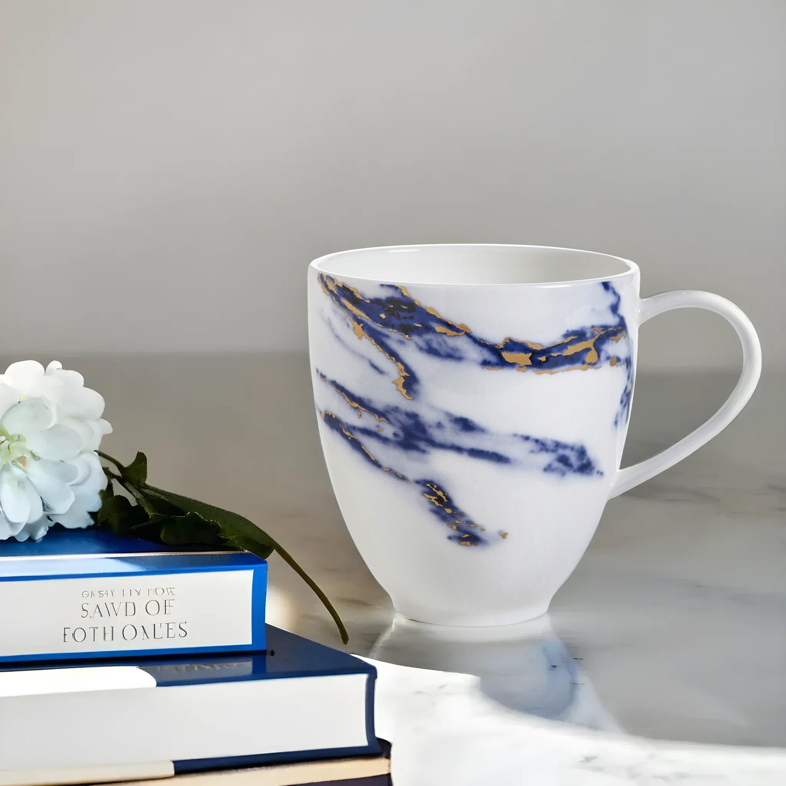 Prouna Marble Azure Set of 2 Barrel Mugs White Background Photo