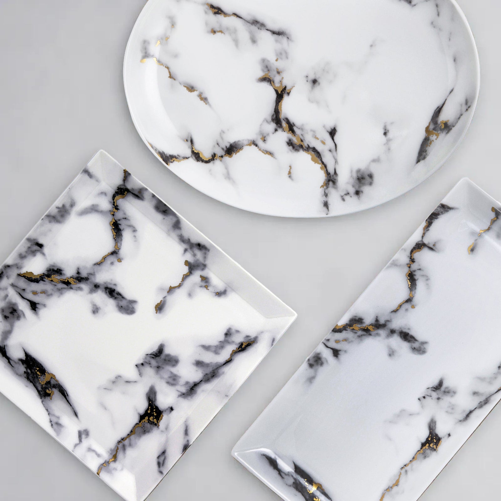 Prouna Marble Venice Fog 14" Oval Platter White Background Photo