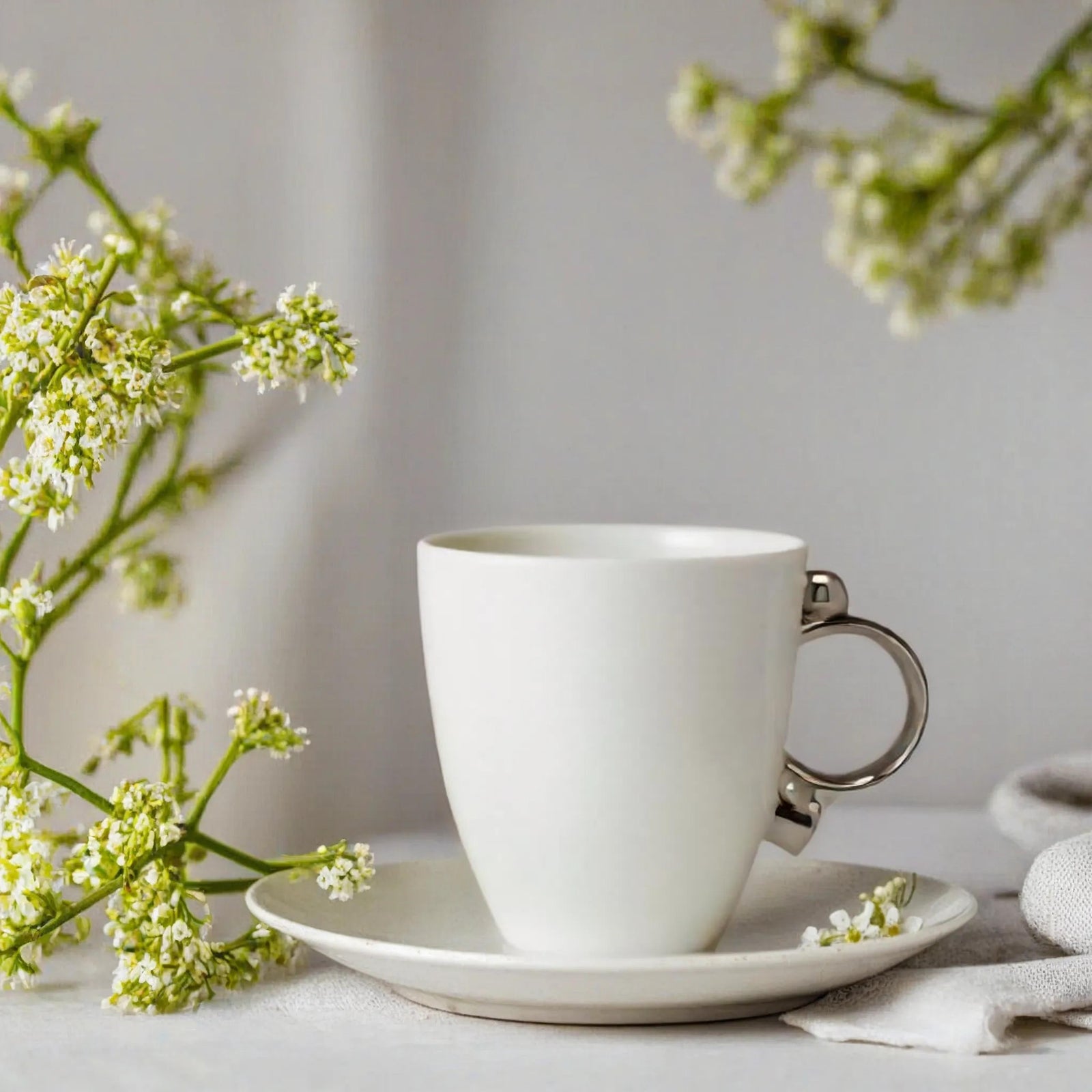 Prouna Geometrica Mug with Silver Rim Set of 2 White Background Photo