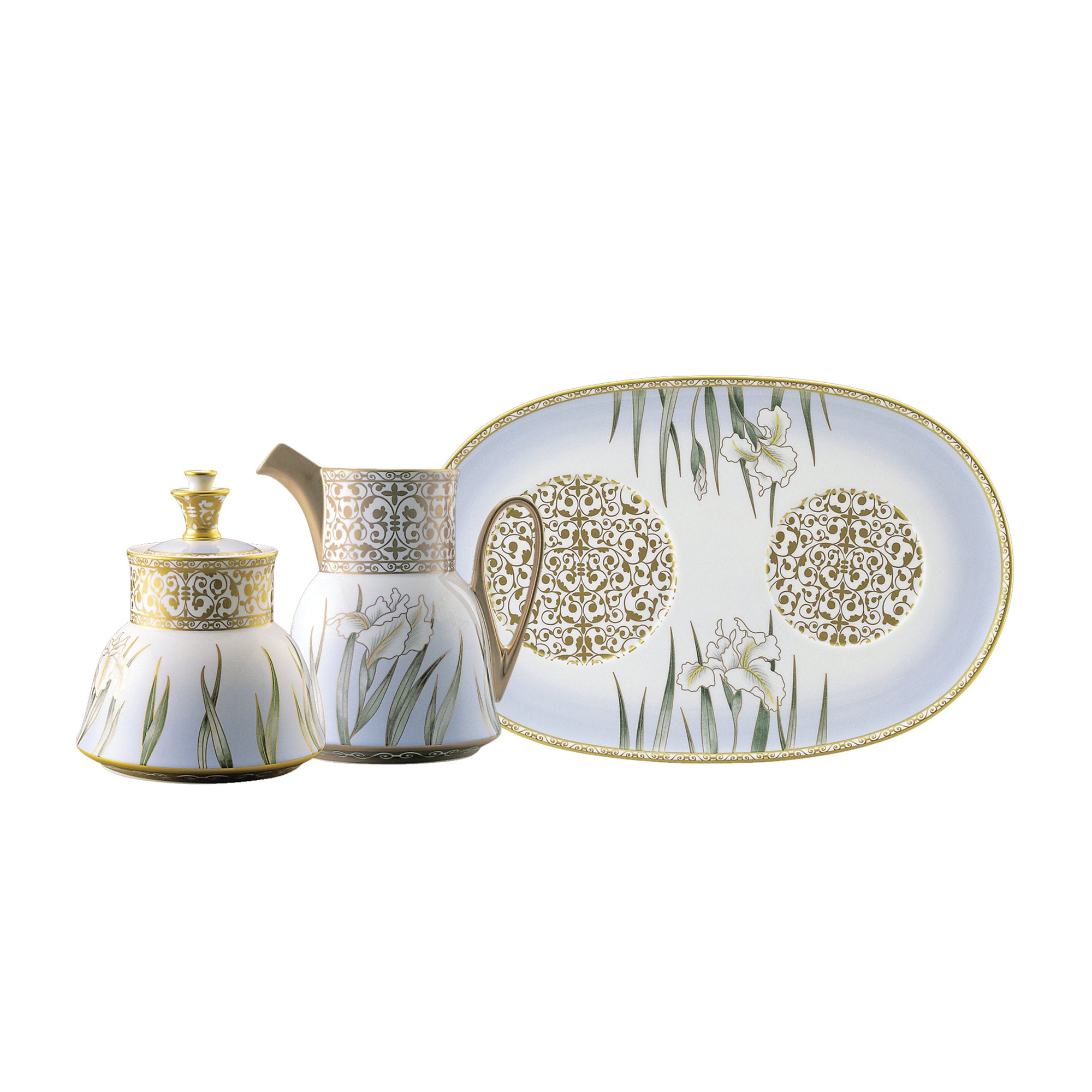 Prouna Iris Sugar Bowl & Creamer & Tray Set White Background Photo