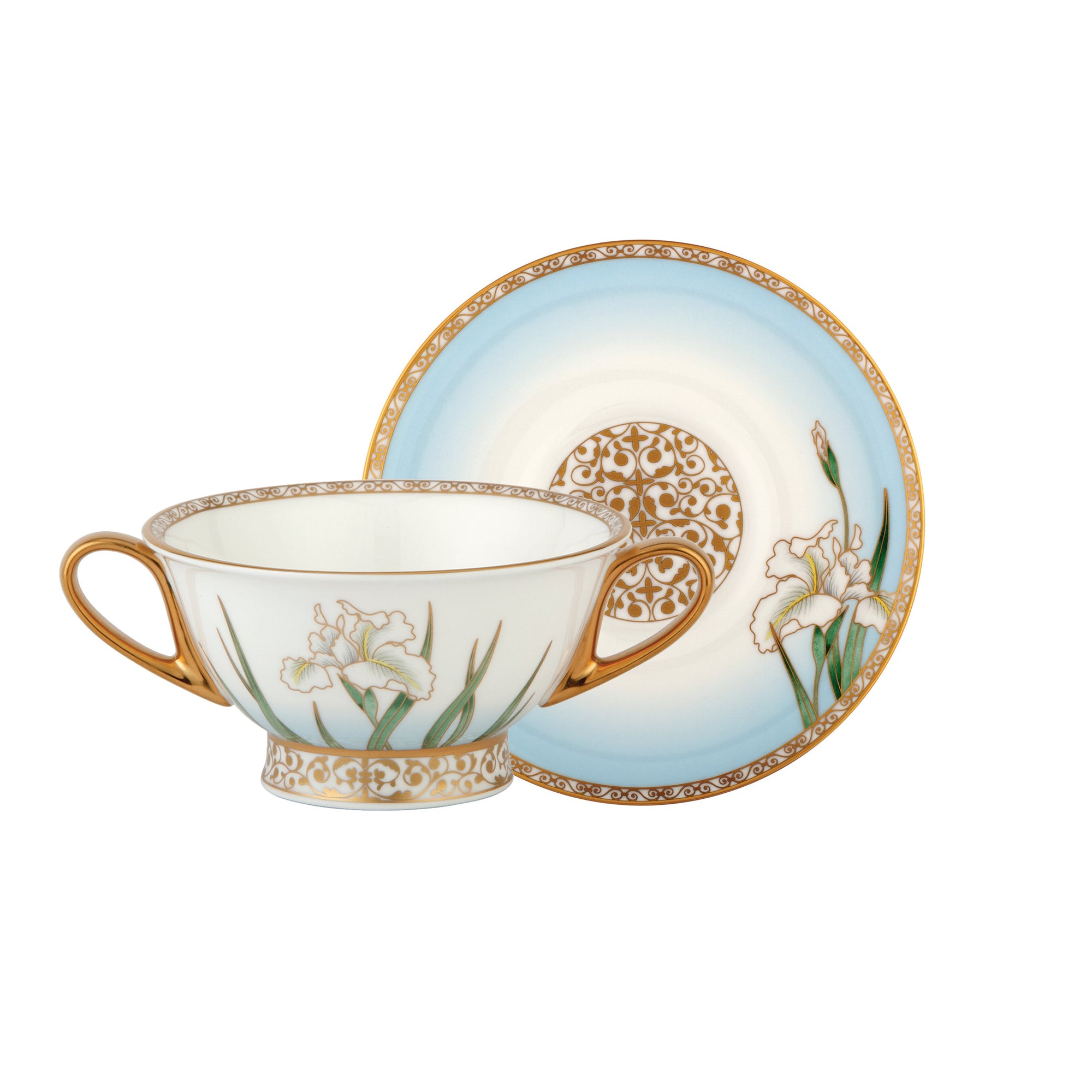 Prouna Iris Cream Soup Cup & Saucer White Background Photo