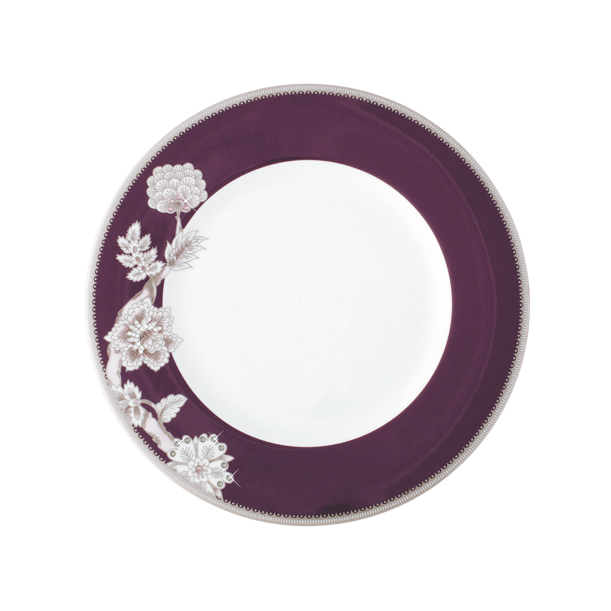 Prouna Pavo Silver Salad / Dessert Plate (Purple Rim) White Background Photo