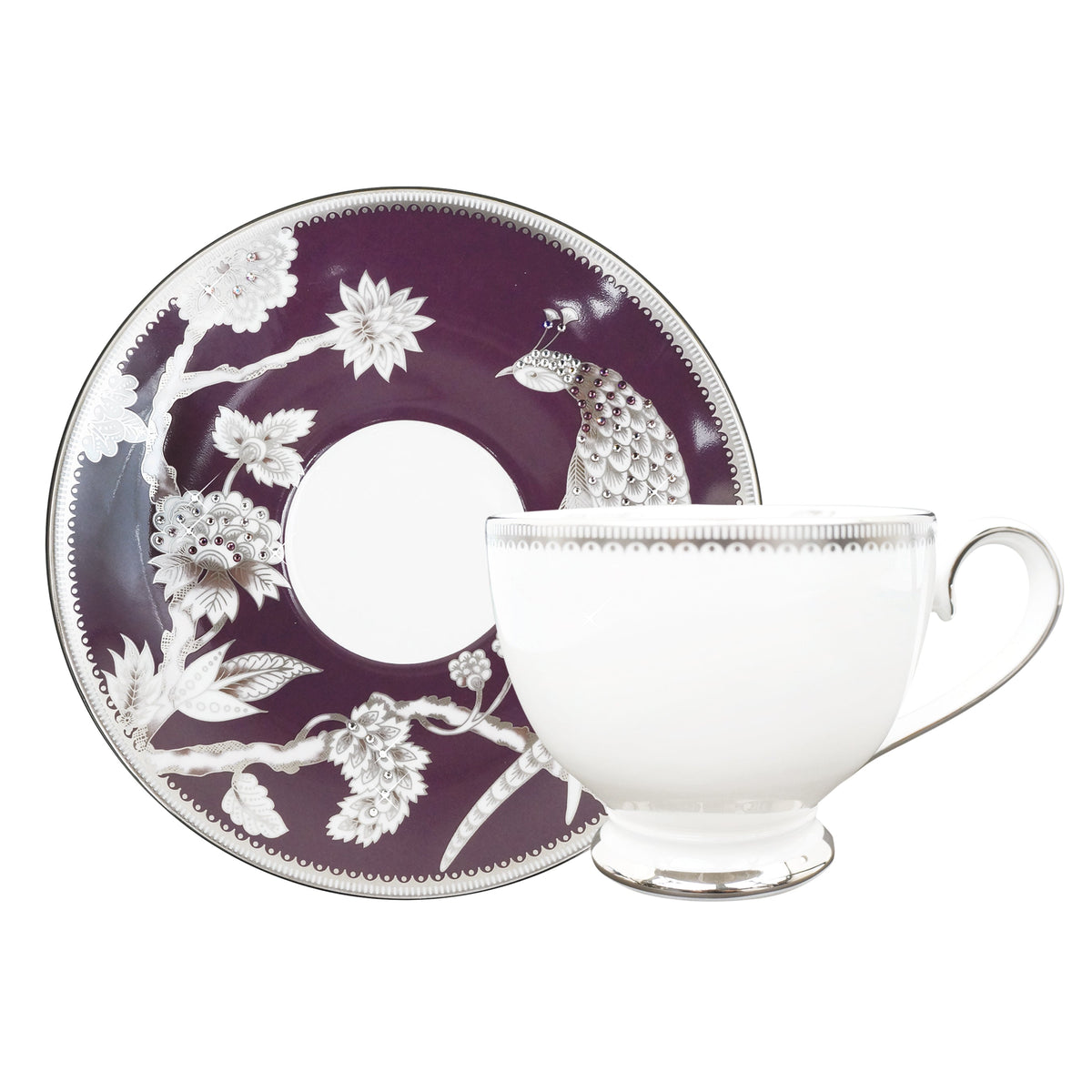 Prouna Pavo Silver Cup &amp; Saucer White Background Photo