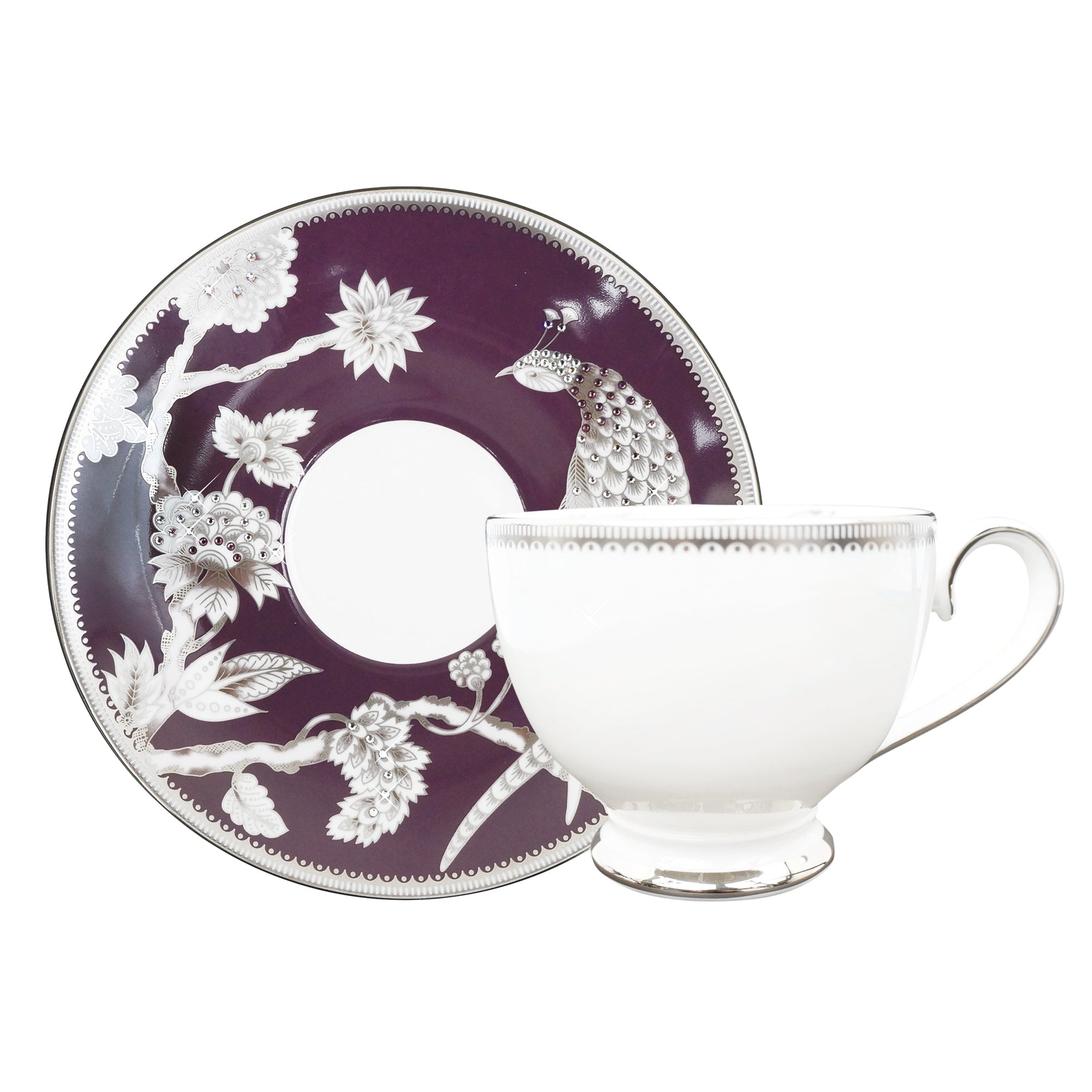 Prouna Pavo Silver Cup & Saucer White Background Photo