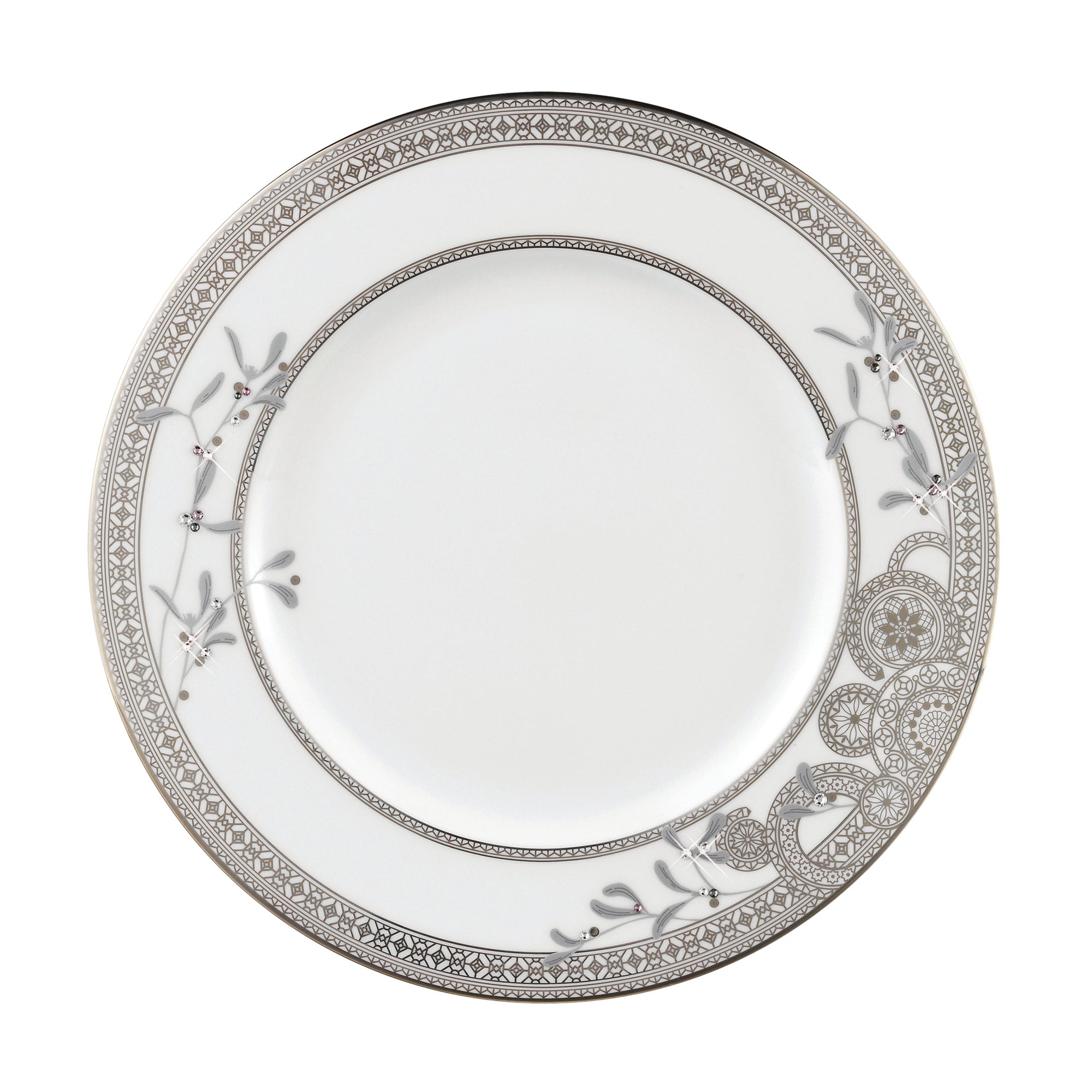 Prouna Platinum Leaves Dinner Plate White Background Photo