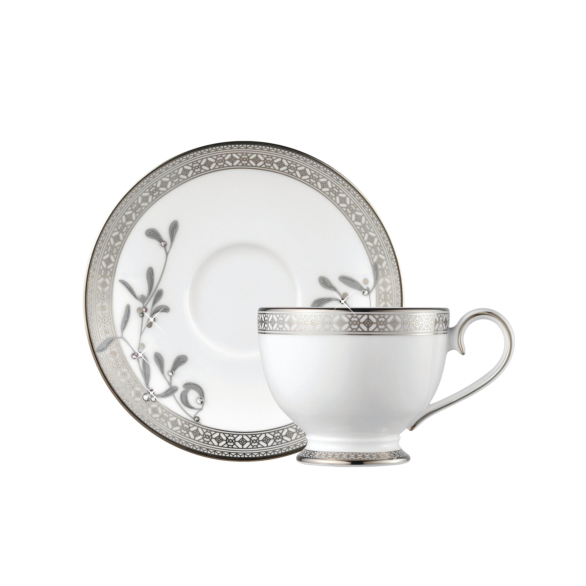 Prouna Platinum Leaves Tea Cup & Saucer White Background Photo