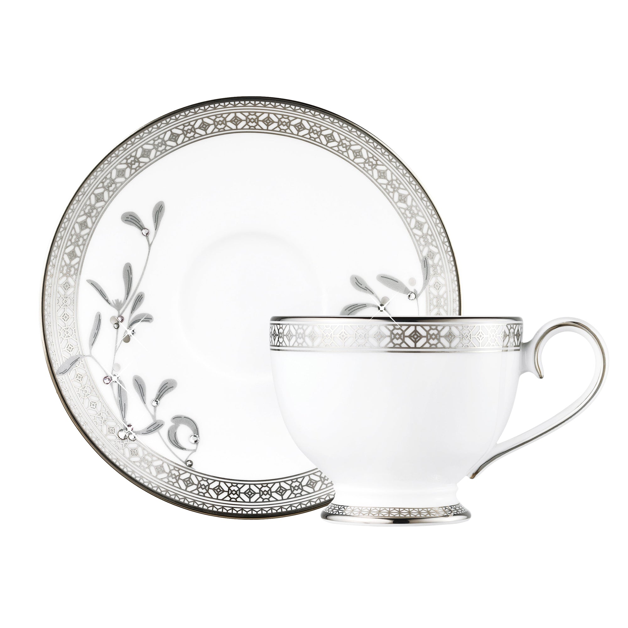 Prouna Platinum Leaves Tea Cup & Saucer White Background Photo