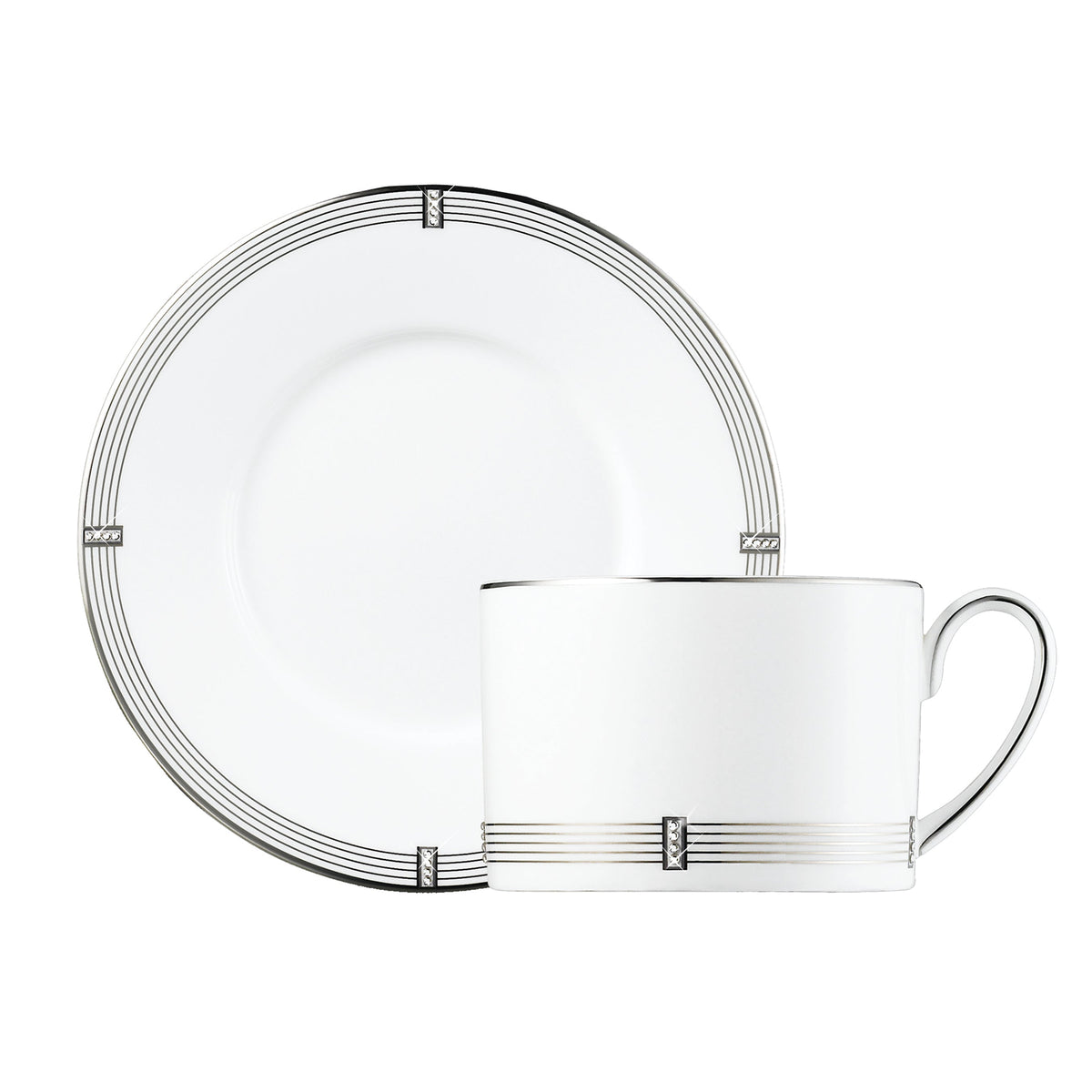 Prouna Regency Platinum Tea Cup &amp; Saucer White Background Photo