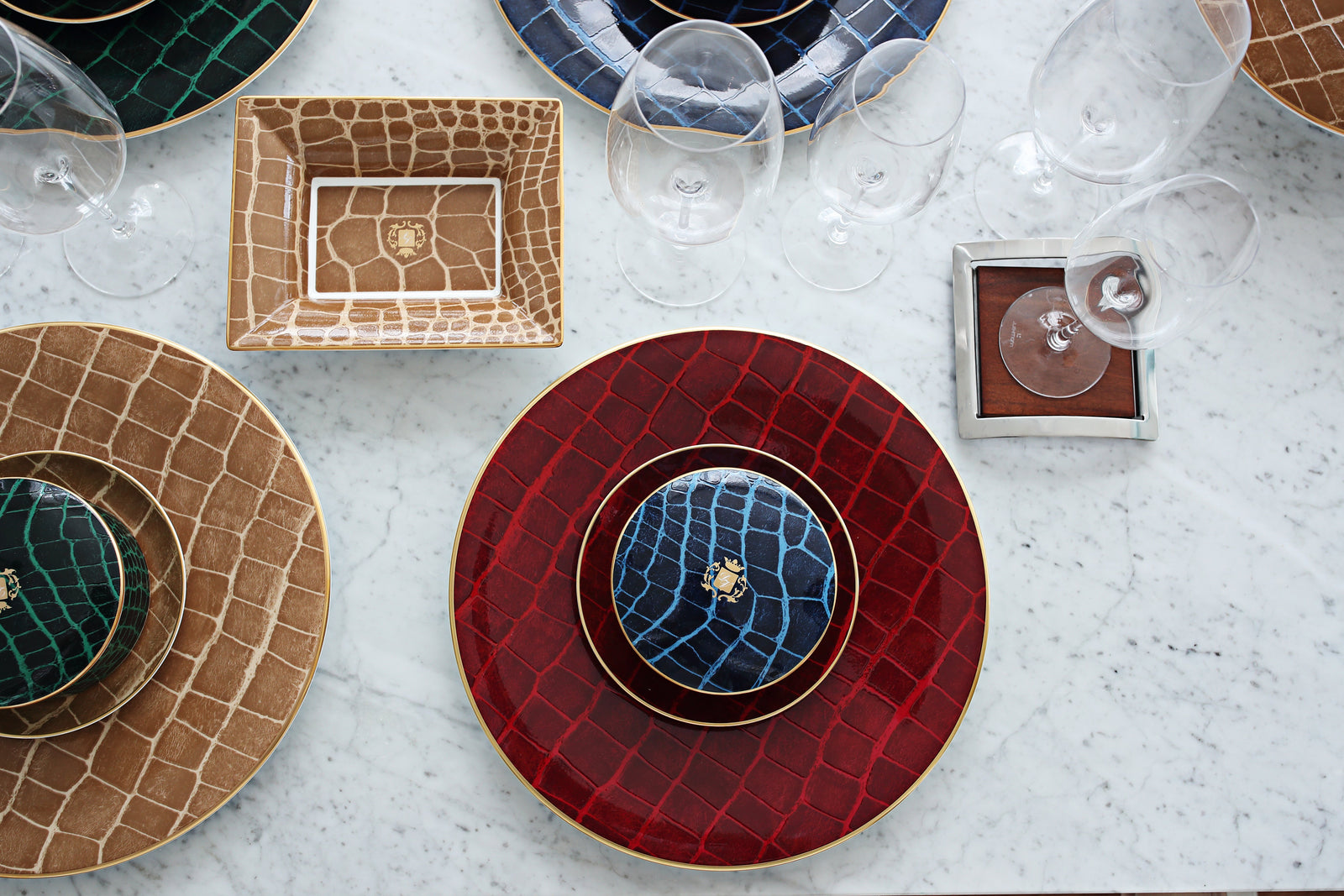 Prouna Alligator Ruby Charger Plate White Background Photo