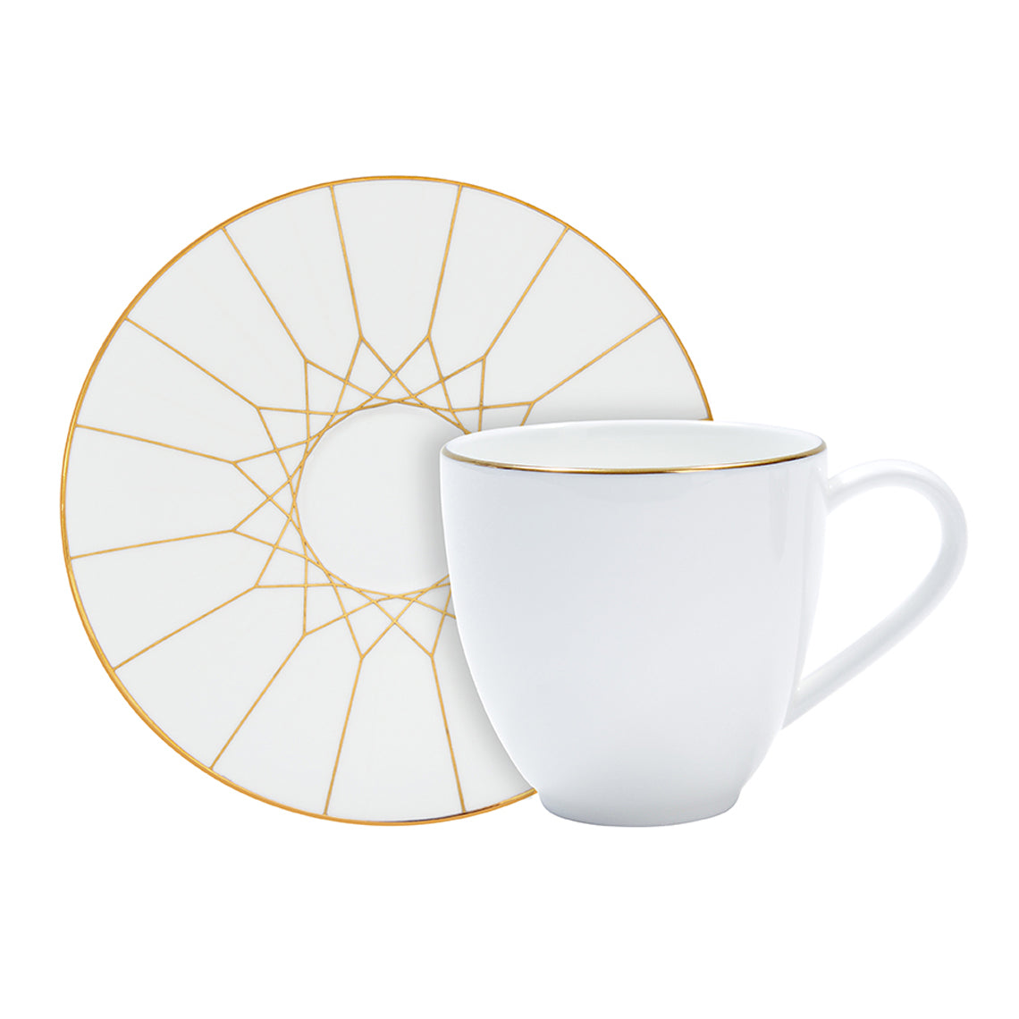 Gem Cut Gold Espresso Cup & Saucer White Background Photo