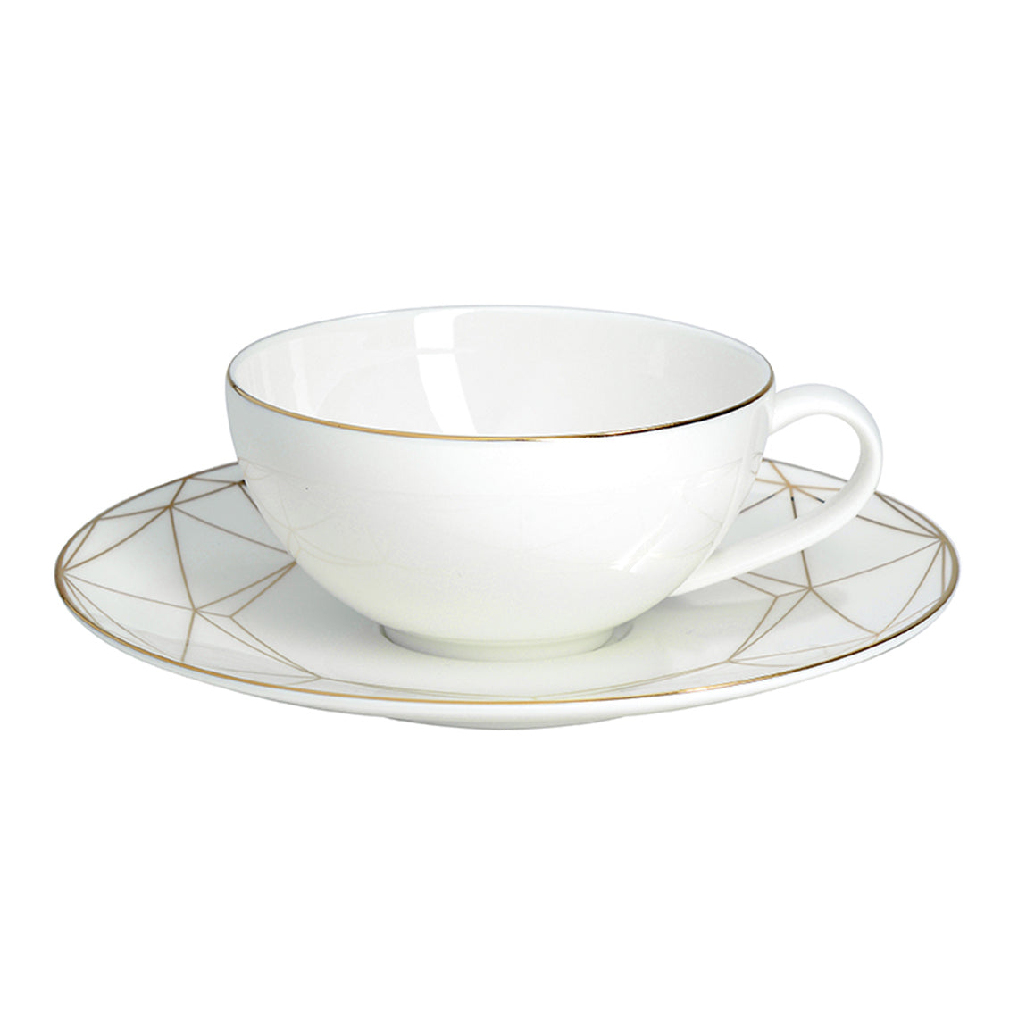 Prouna Gem Cut Gold Tea Cup & Saucer White Background Photo