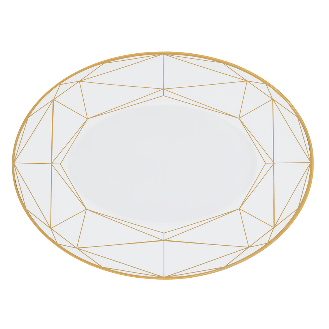 Gem Cut Gold 14&quot; Oval Platter White Background Photo