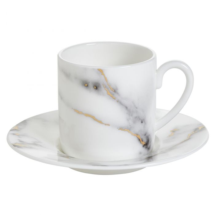 Marble Venice Fog Espresso Cup &amp; Saucer White Background Photo